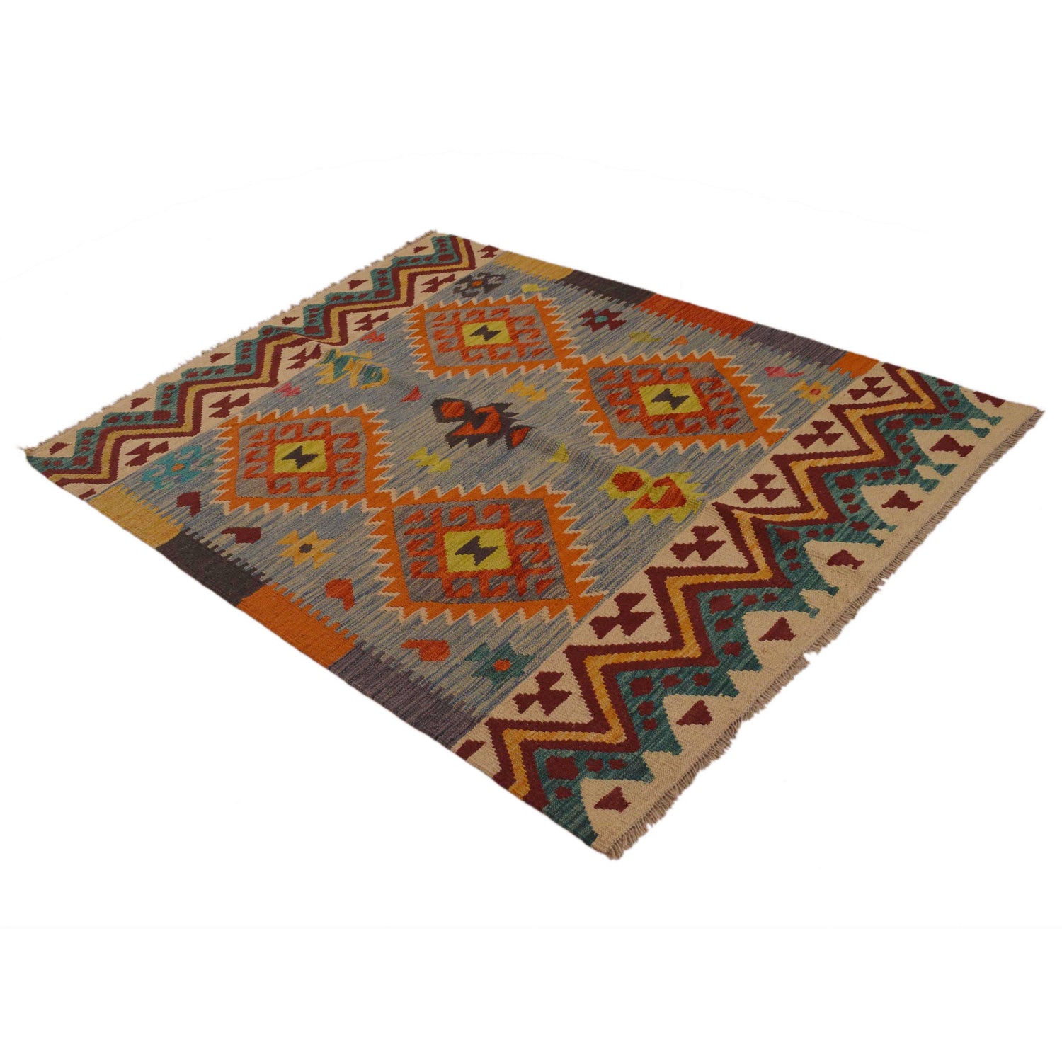 Handmade Turkish Design Wool Kilim 4' 3" x 5' 7" ft / 129 x 170 cm - No. P35079
