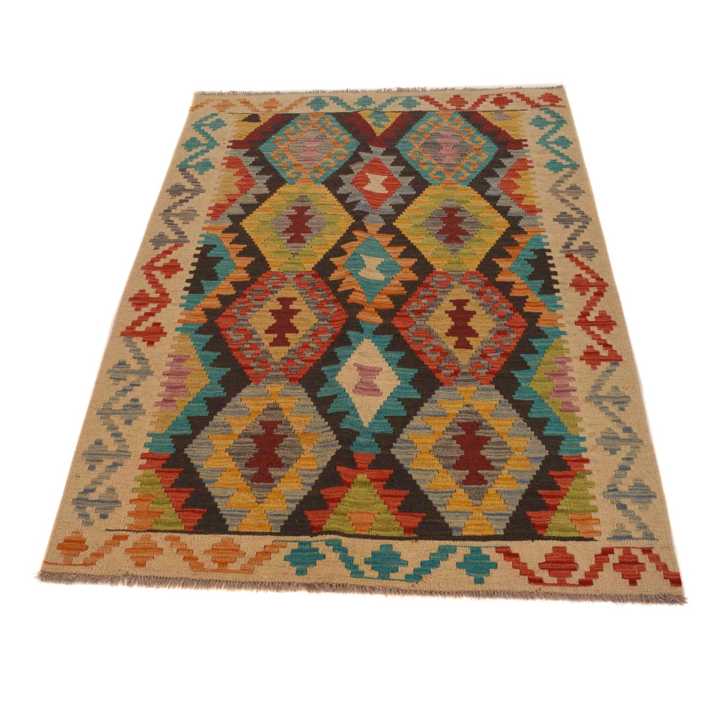 Hand Woven Wool Kelim 3' 3" x 5' 0" ft / 100 x 152 cm - No. P35085