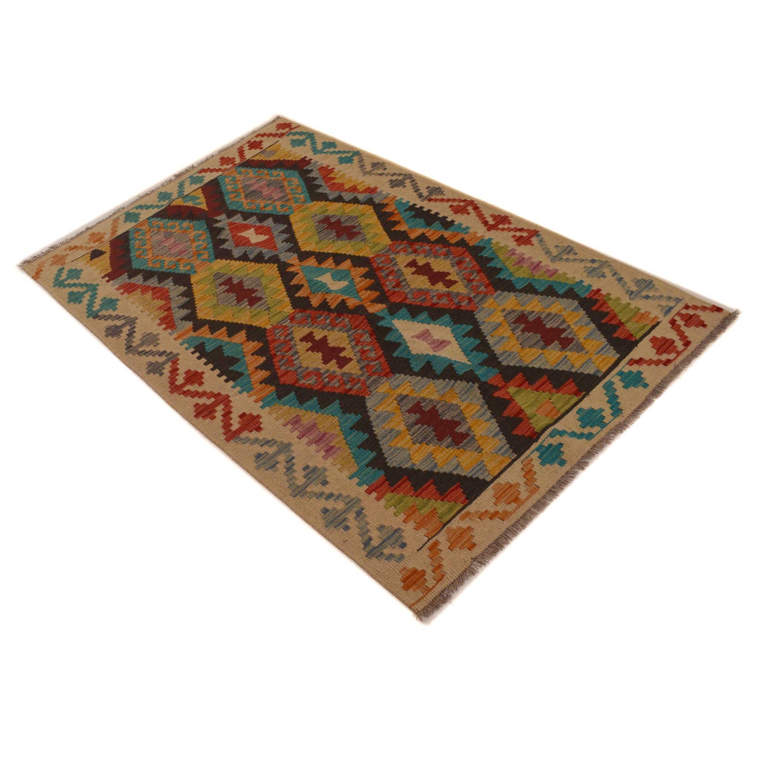 Hand Woven Wool Kelim 3' 3" x 5' 0" ft / 100 x 152 cm - No. P35085