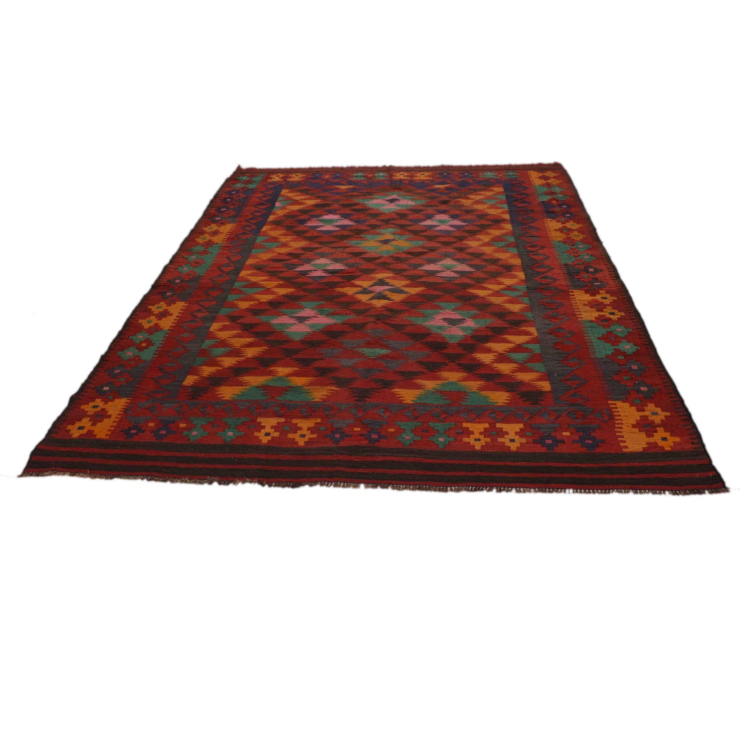 Flatweave Red Kilim 6' 4" x 8' 9" ft / 194 x 267 cm - No. P35087