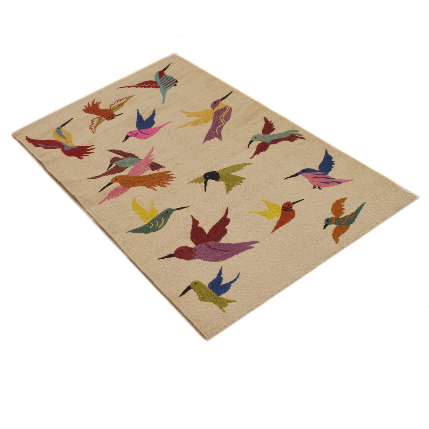 Beige Color Embroidery Flat Weave Kilim 2' 5" x 4' 0" ft / 73 x 122 cm - No. P35164