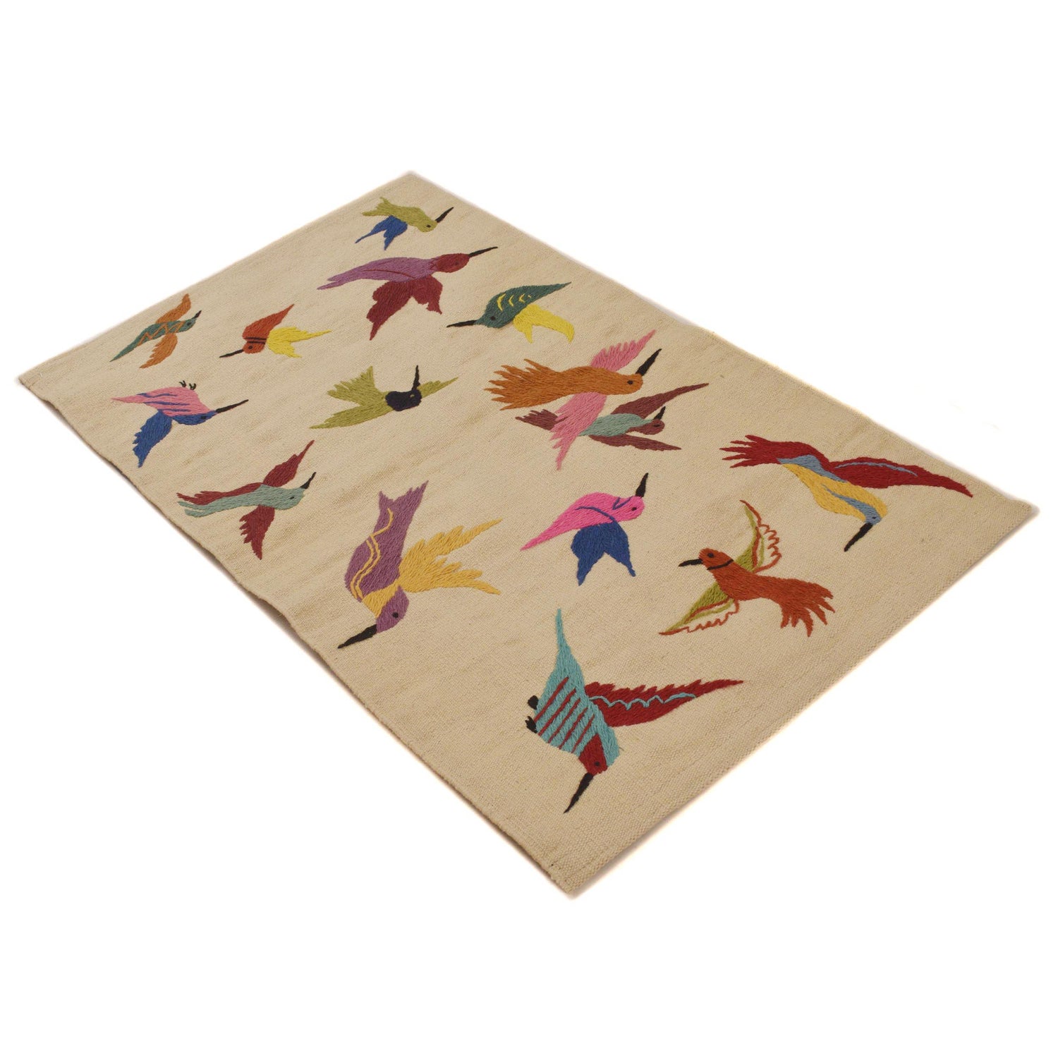 Beige Color Embroidery Flat Weave Kilim 2' 5" x 4' 0" ft / 73 x 122 cm - No. P35164