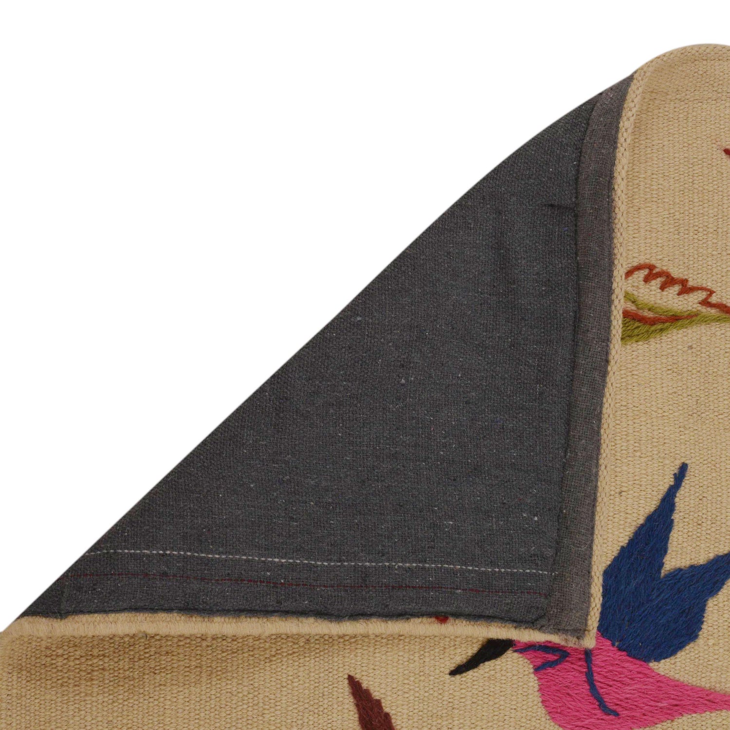 Beige Color Embroidery Flat Weave Kilim 2' 5" x 4' 0" ft / 73 x 122 cm - No. P35164