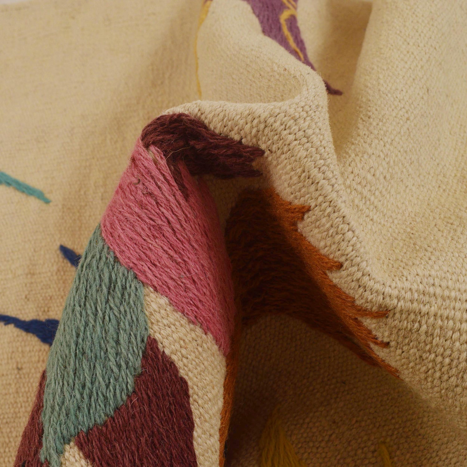 Beige Color Embroidery Flat Weave Kilim 2' 5" x 4' 0" ft / 73 x 122 cm - No. P35164