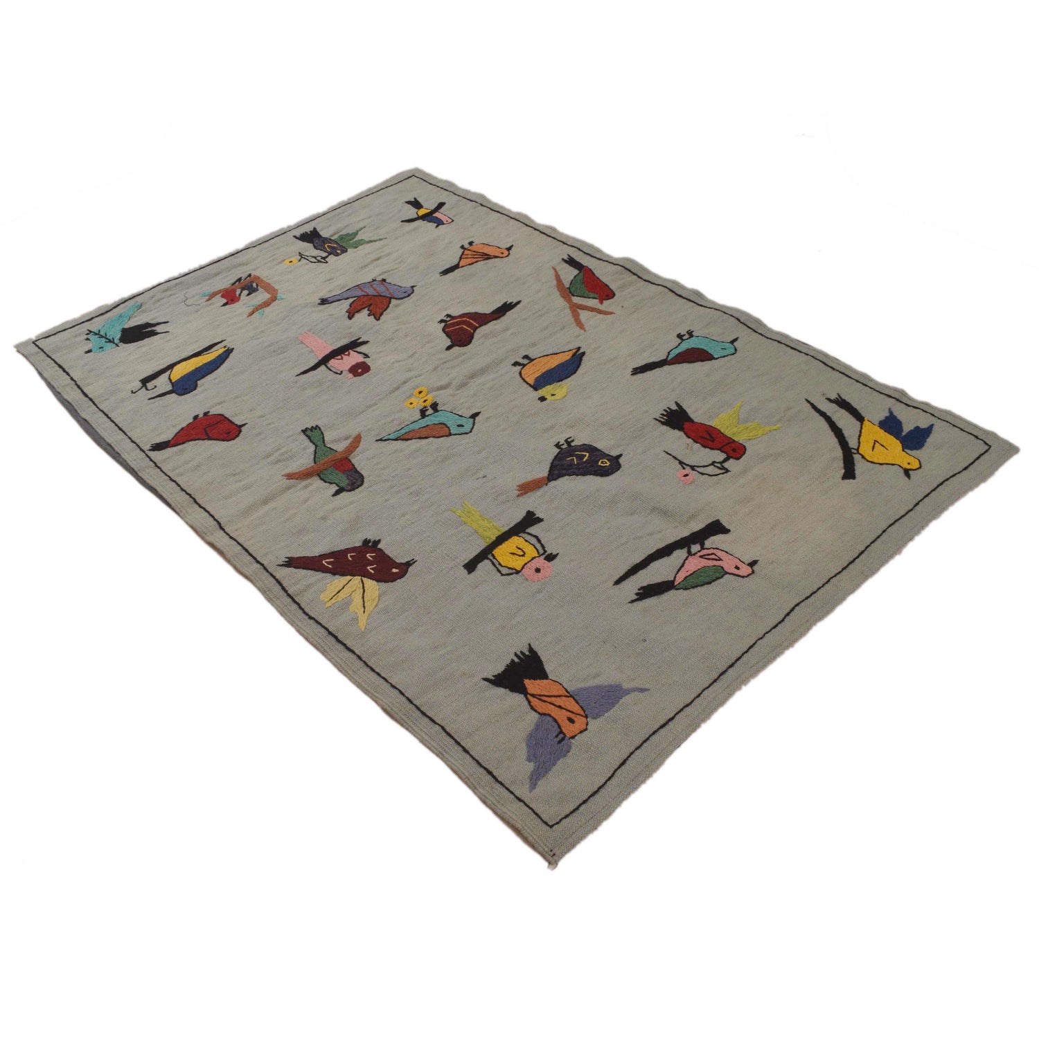 Gray Color Embroidery Flat Weave Kilim 3' 11" x 5' 9" ft / 119 x 175 cm - No. P35166