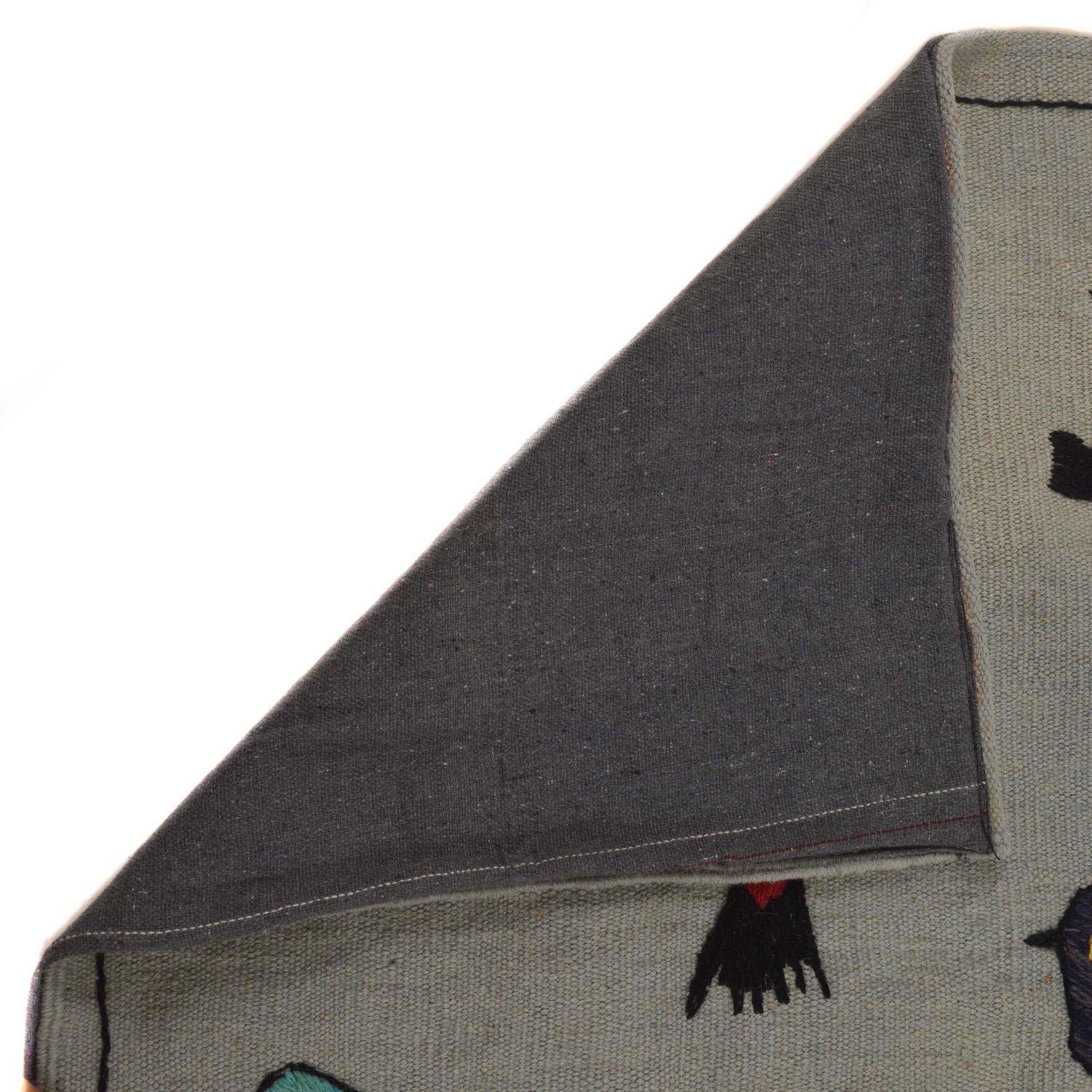 Gray Color Embroidery Flat Weave Kilim 3' 11" x 5' 9" ft / 119 x 175 cm - No. P35166