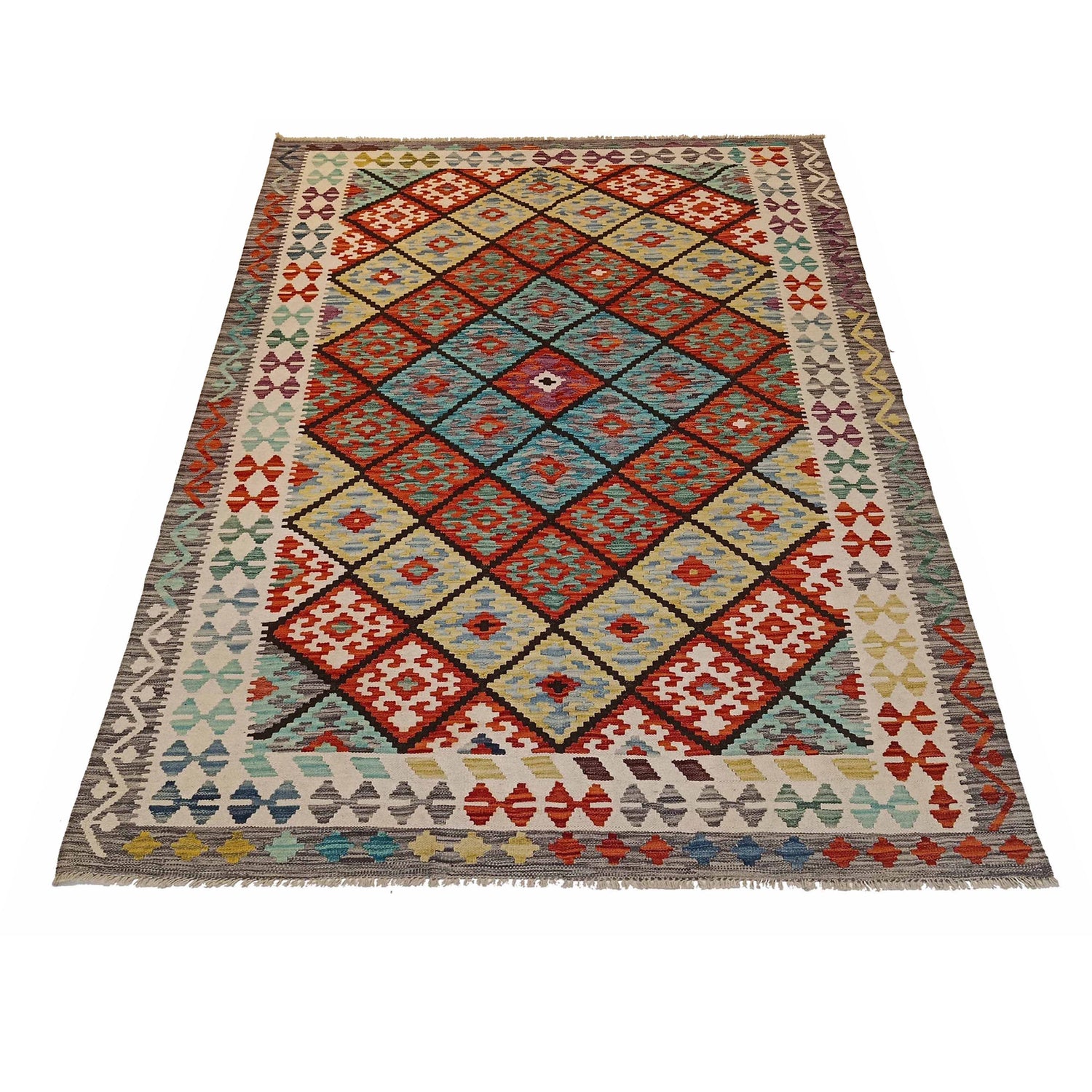 Hand Knotted Flatweave Kilim 5' 6" x 8' 1" ft / 168 x 247 cm - No. P35225