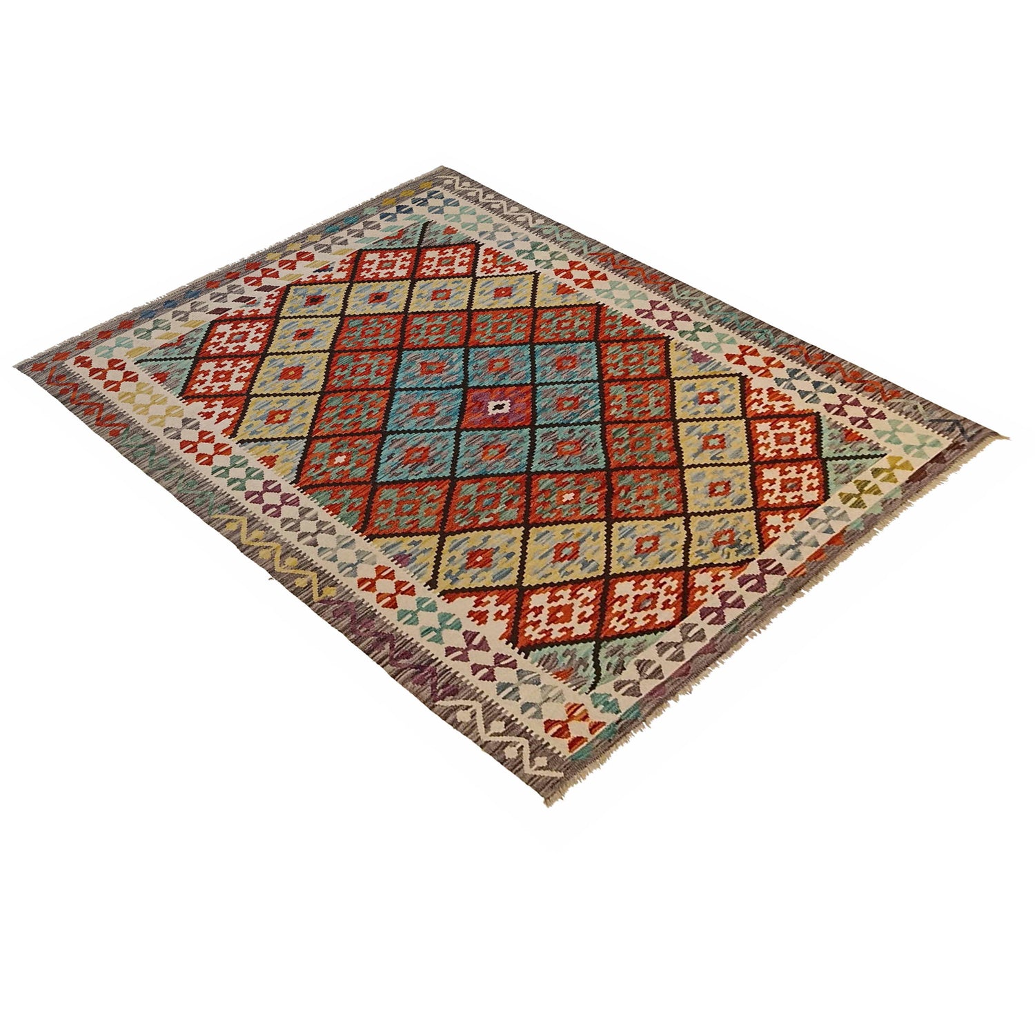 Hand Knotted Flatweave Kilim 5' 6" x 8' 1" ft / 168 x 247 cm - No. P35225