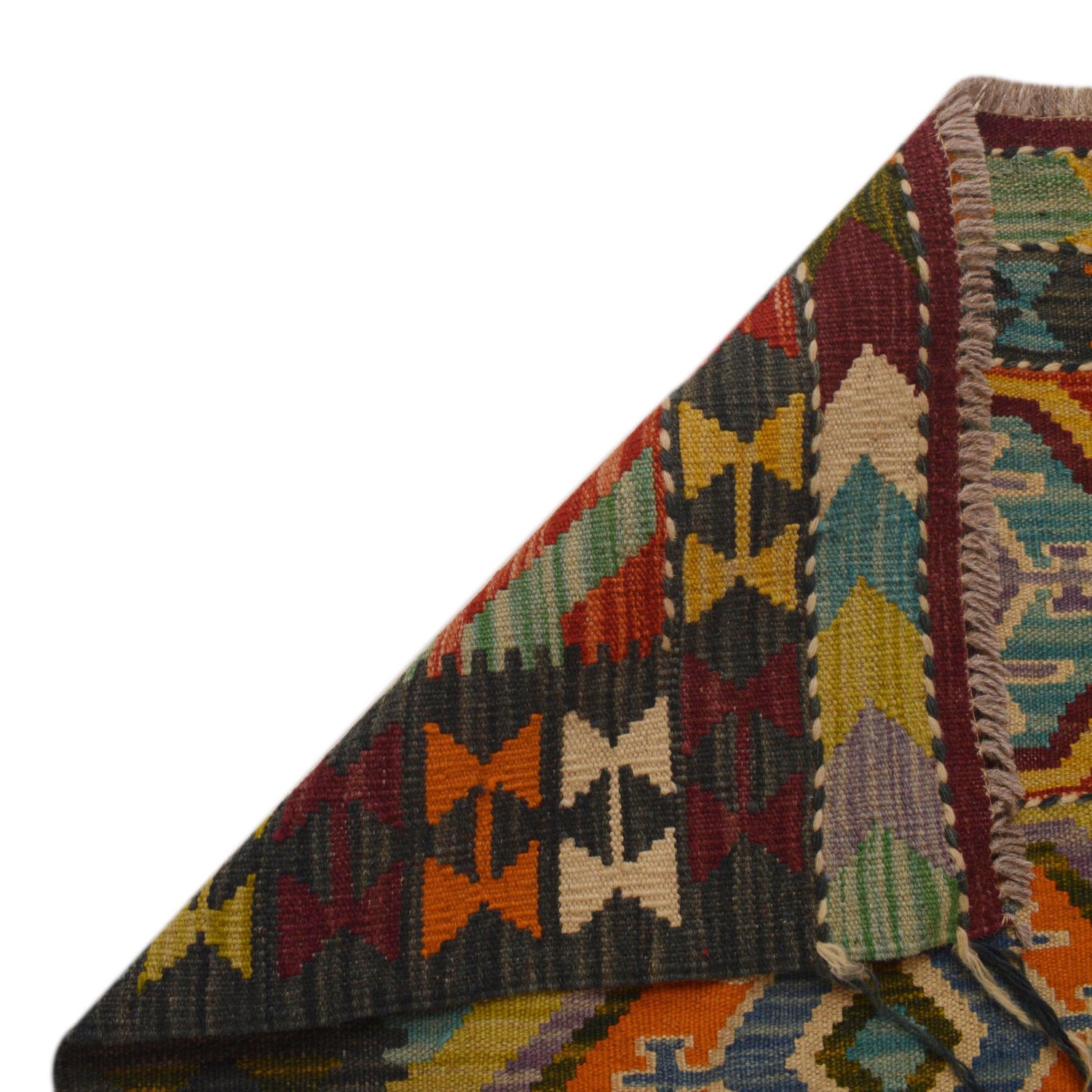 Hand Knotted Afghan Style Kilim Runner 2' 6" x 10' 0" ft / 75 x 306 cm - No. P35228