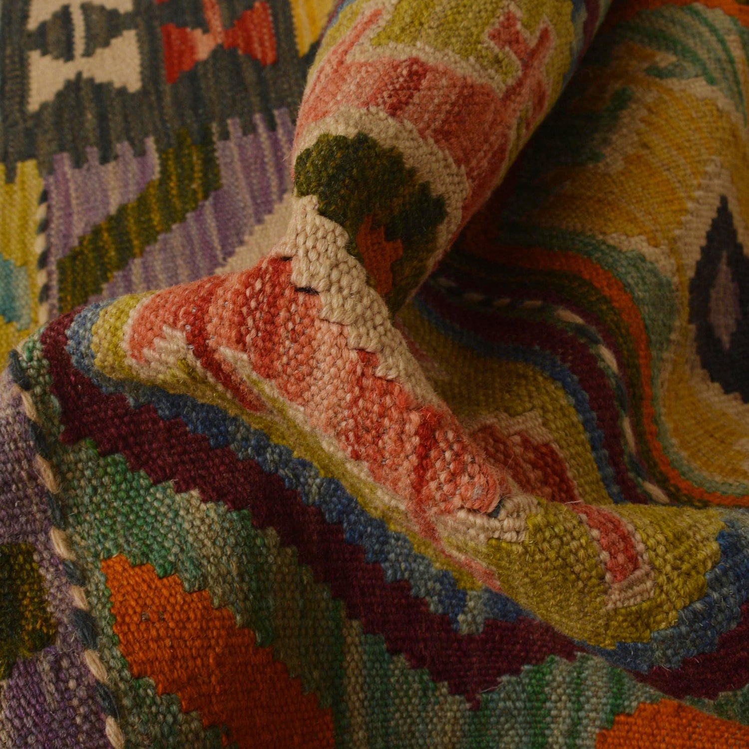 Hand Knotted Afghan Style Kilim Runner 2' 6" x 10' 0" ft / 75 x 306 cm - No. P35228