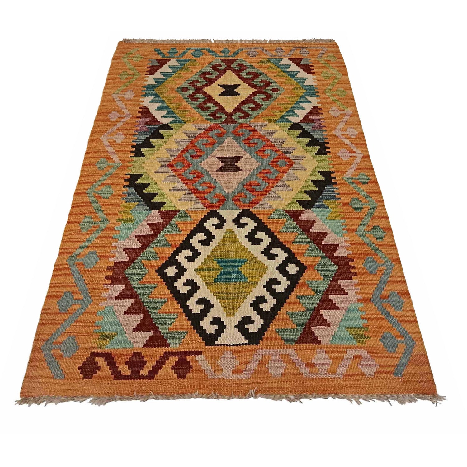 Handmade Turkish Design Wool Kilim 2' 7" x 4' 1" ft / 78 x 125 cm - No. P35300
