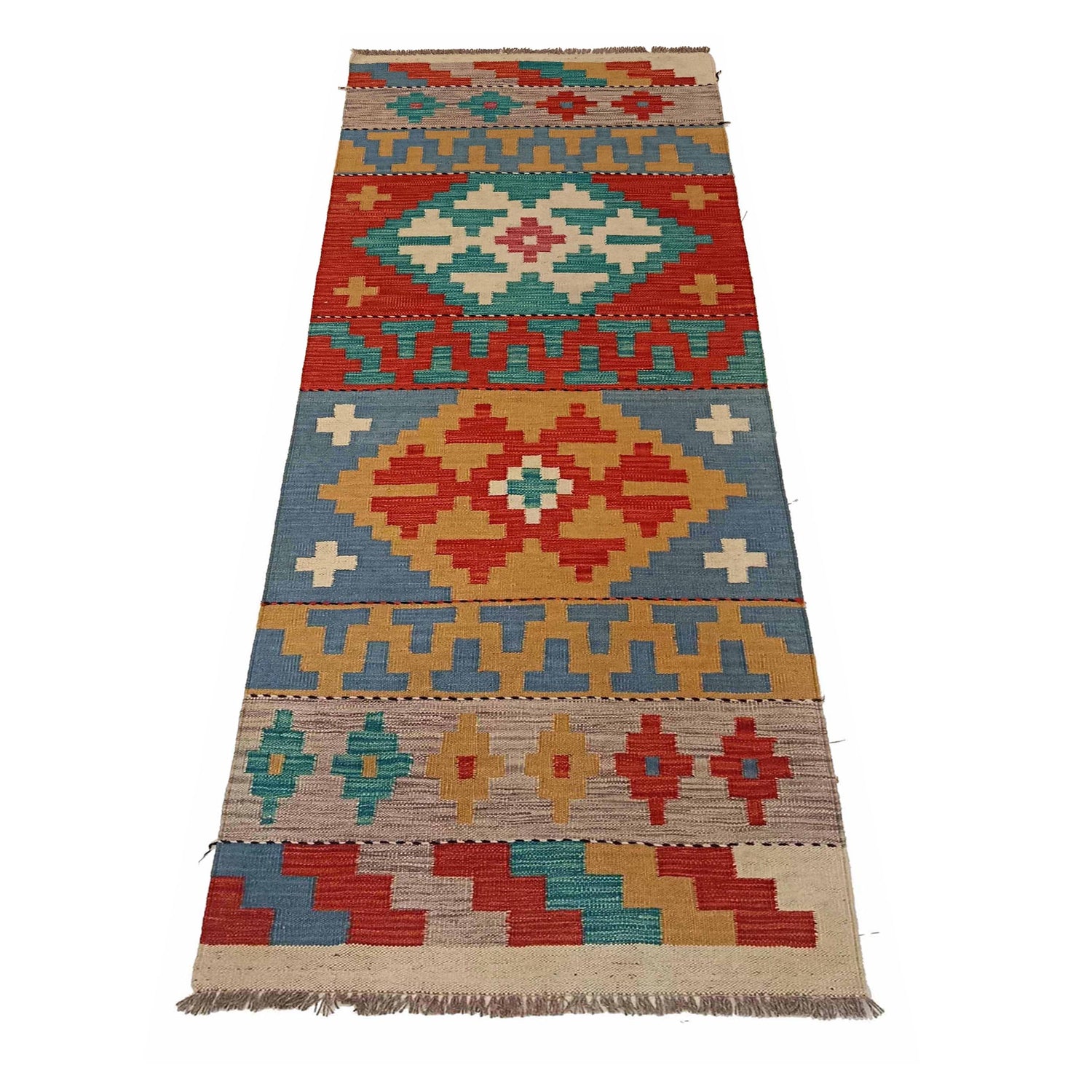 Hand Knotted Afghan Style Kilim Runner 2' 3" x 6' 9" ft / 68 x 205 cm - No. P35309