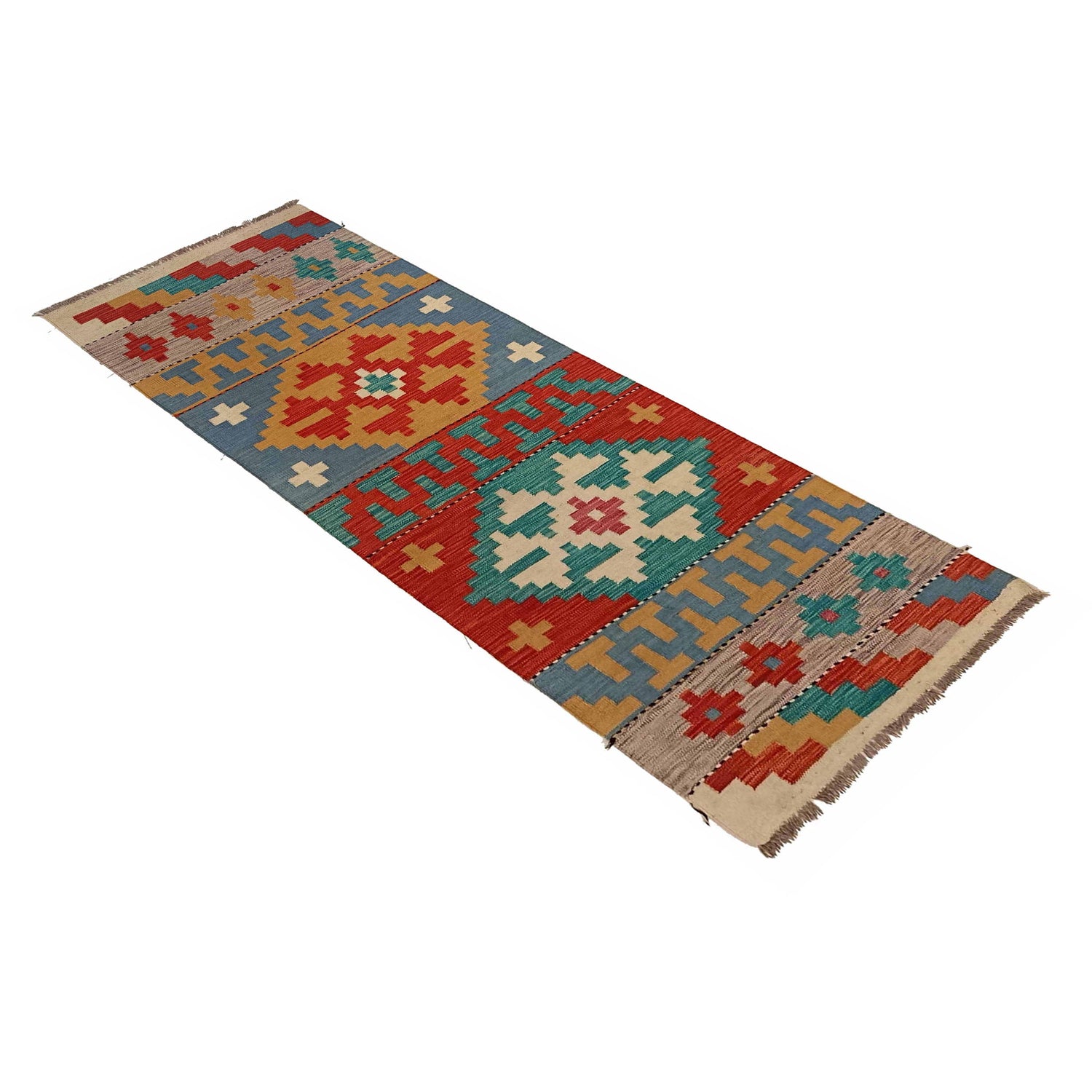 Hand Knotted Afghan Style Kilim Runner 2' 3" x 6' 9" ft / 68 x 205 cm - No. P35309