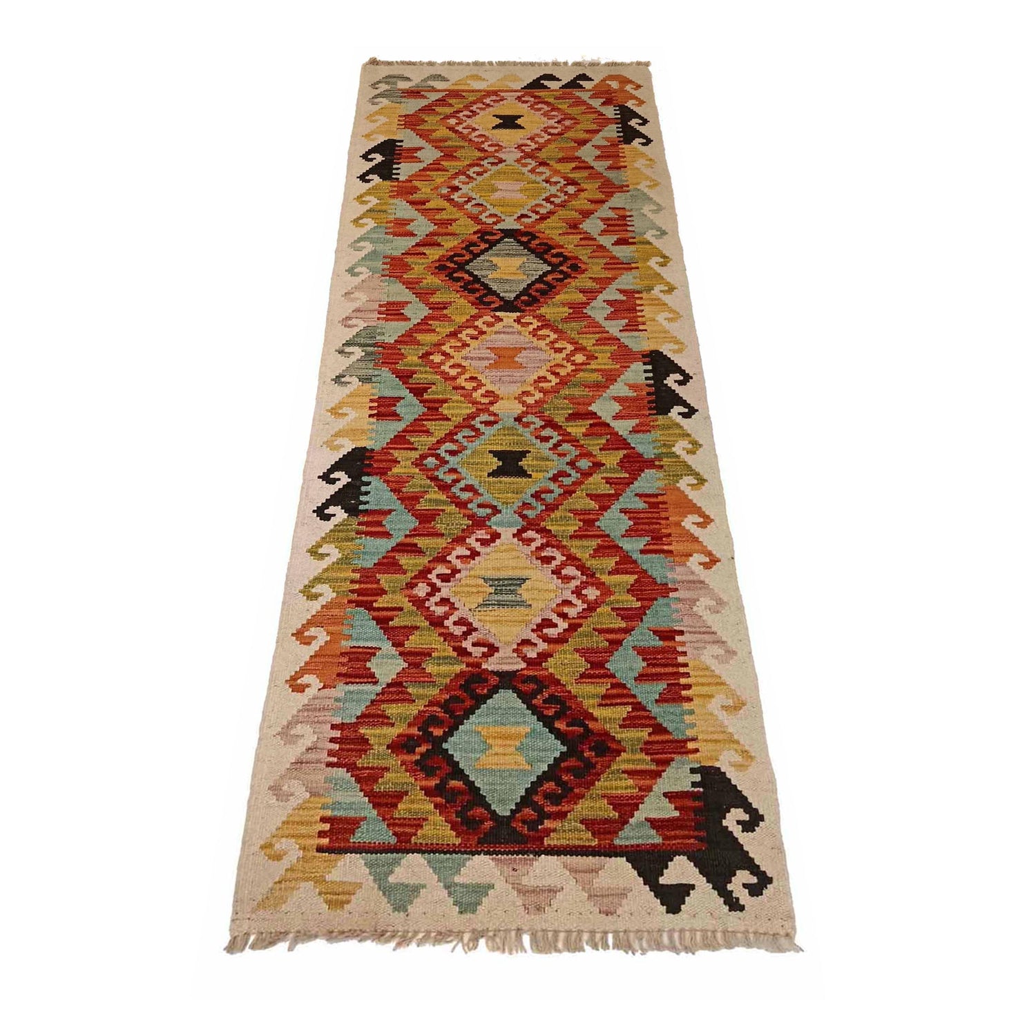 Hand Woven Wool Kelim Runner 2' 1" x 6' 9" ft / 64 x 205 cm - No. P35311