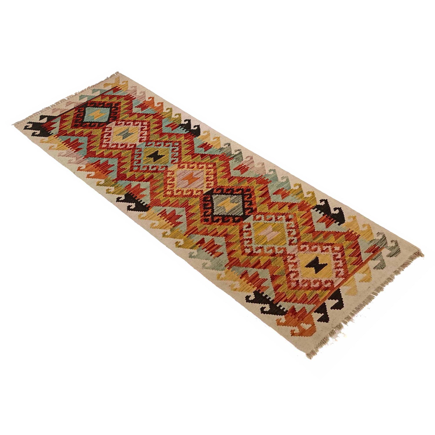 Hand Woven Wool Kelim Runner 2' 1" x 6' 9" ft / 64 x 205 cm - No. P35311