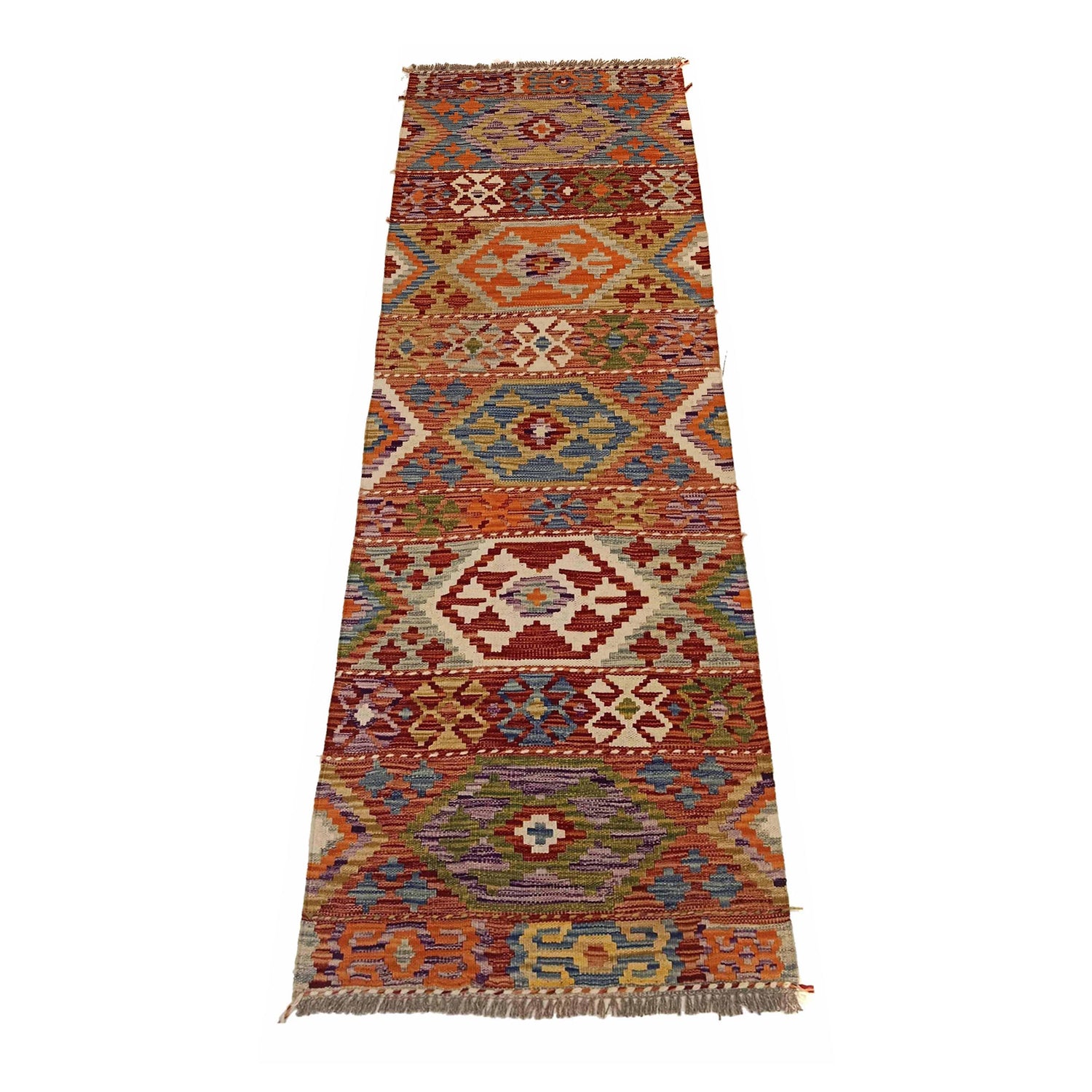 Handmade Turkish Design Wool Kilim Runner 2' 3" x 6' 9" ft / 68 x 205 cm - No. P35312
