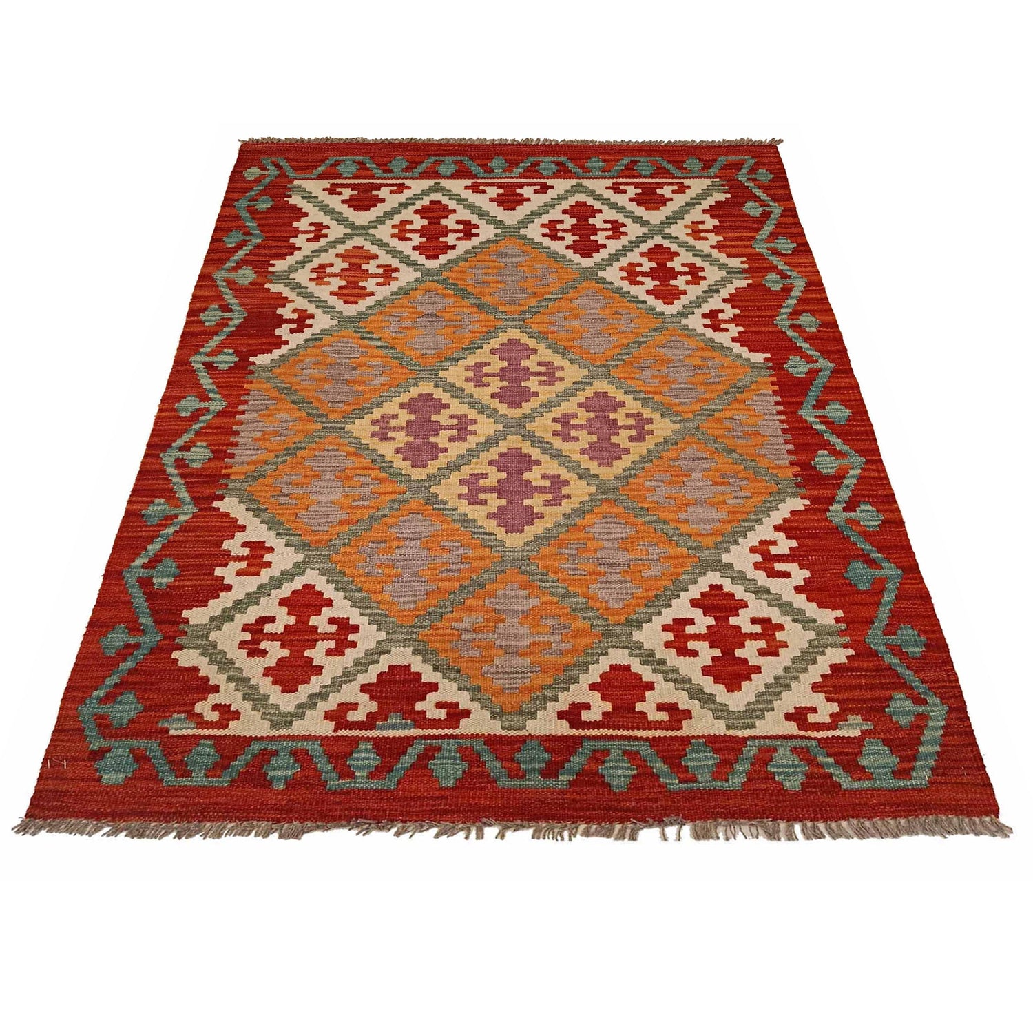 Hand Made Afghan Kilim 3' 4" x 4' 9" ft / 102 x 146 cm - No. P35314
