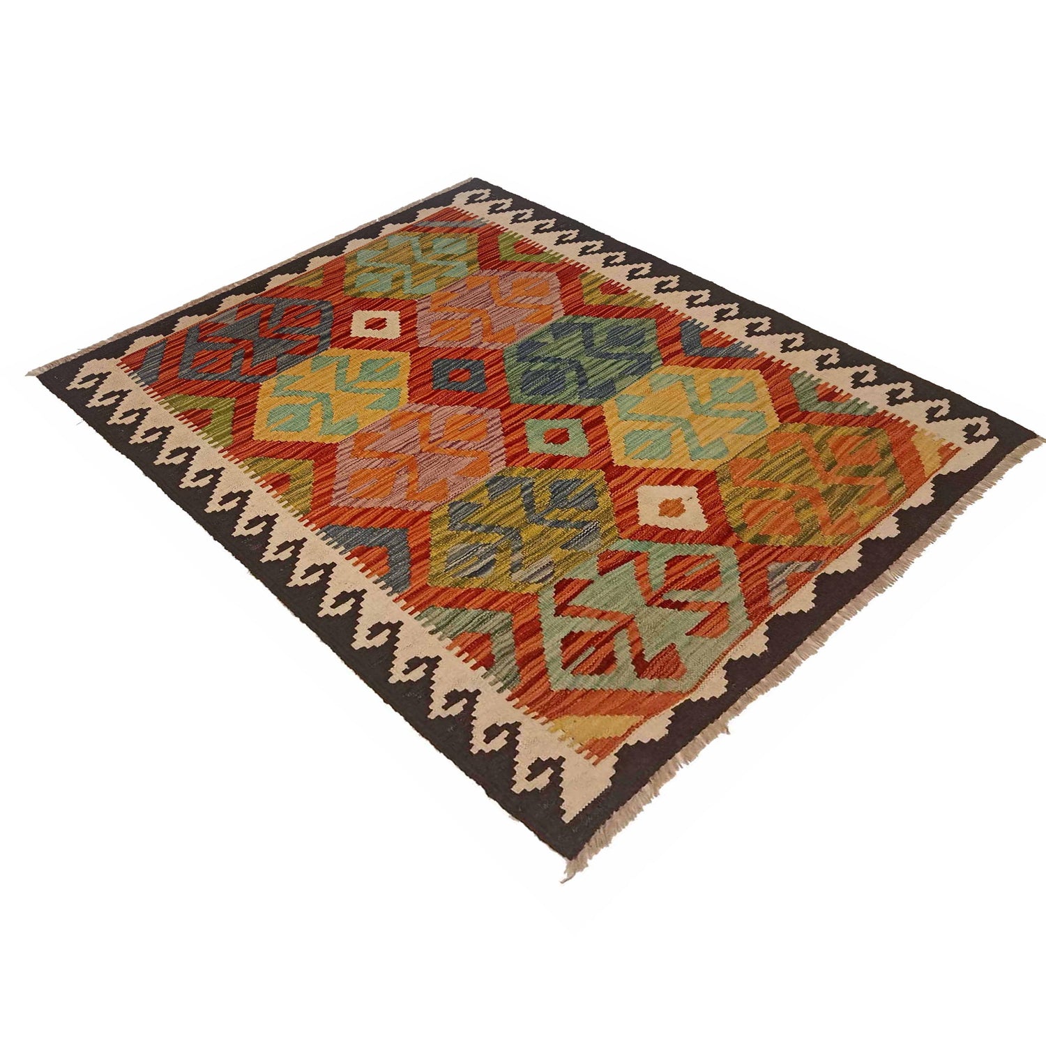 Multi Color ful Flat-Weave Wool Kilim 3' 5" x 5' 1" ft / 103 x 155 cm - No. P35328