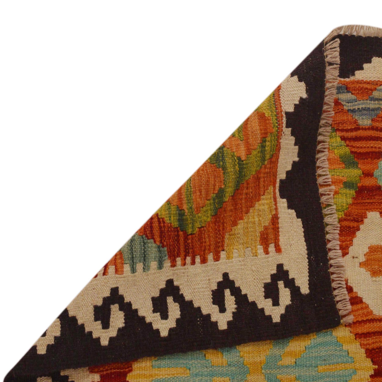 Multi Color ful Flat-Weave Wool Kilim 3' 5" x 5' 1" ft / 103 x 155 cm - No. P35328