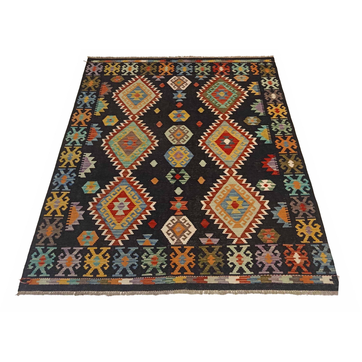 Hand Knotted Afghan Style Kilim 5' 0" x 6' 7" ft / 153 x 200 cm - No. P35334