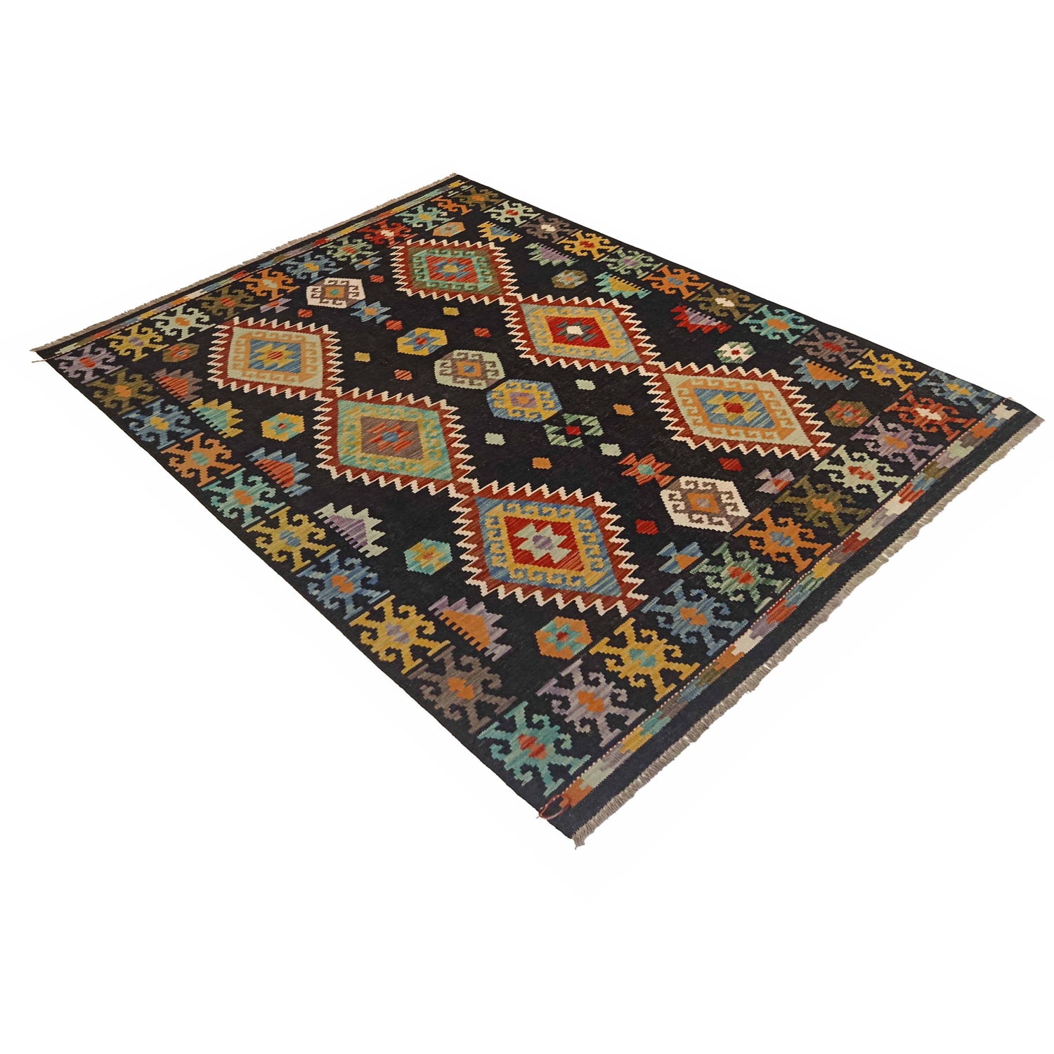 Hand Knotted Afghan Style Kilim 5' 0" x 6' 7" ft / 153 x 200 cm - No. P35334