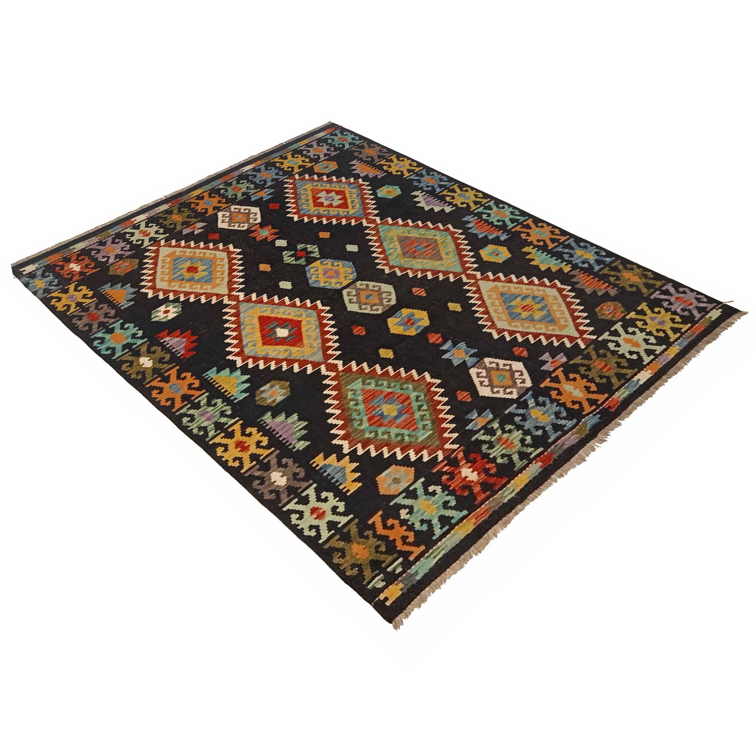 Hand Knotted Afghan Style Kilim 5' 0" x 6' 7" ft / 153 x 200 cm - No. P35334