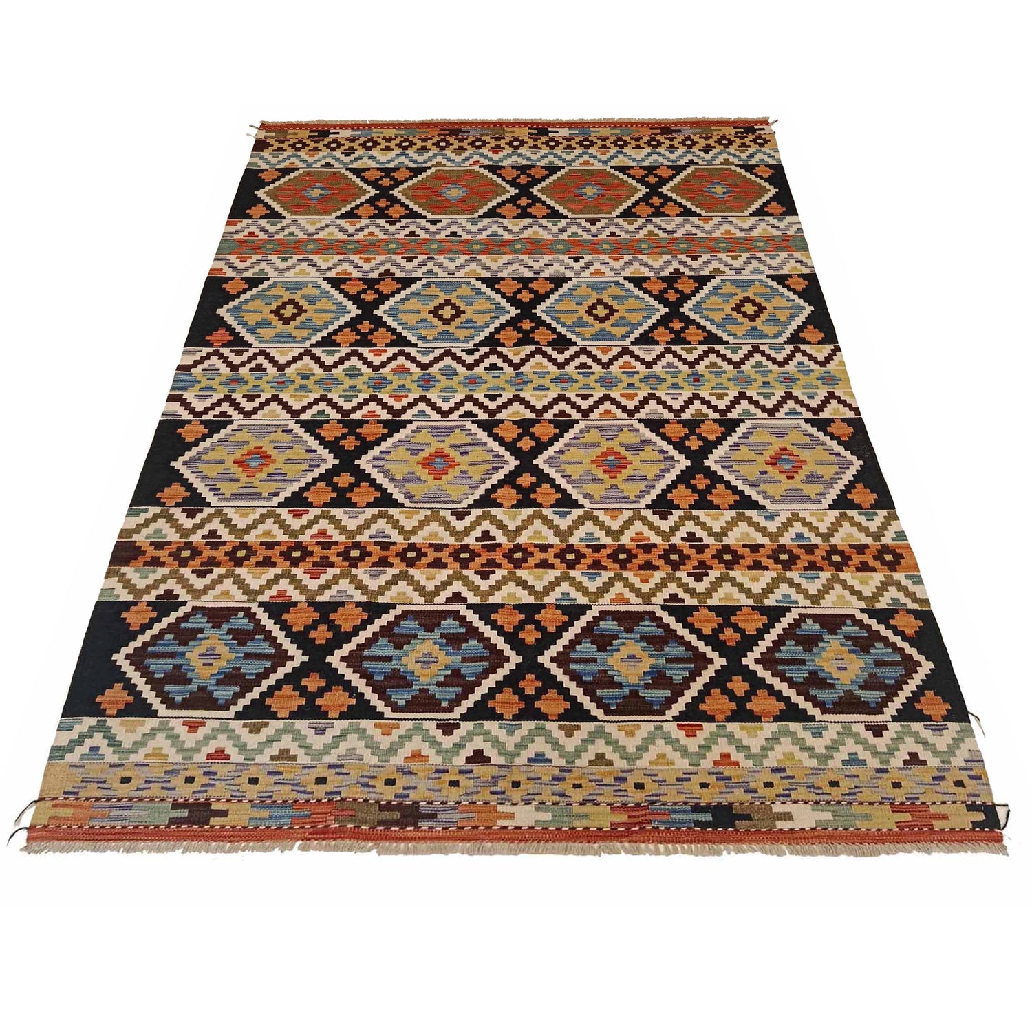 Handmade Afghan Vegetable Kilim 4' 10" x 8' 5" ft / 148 x 256 cm - No. P35335