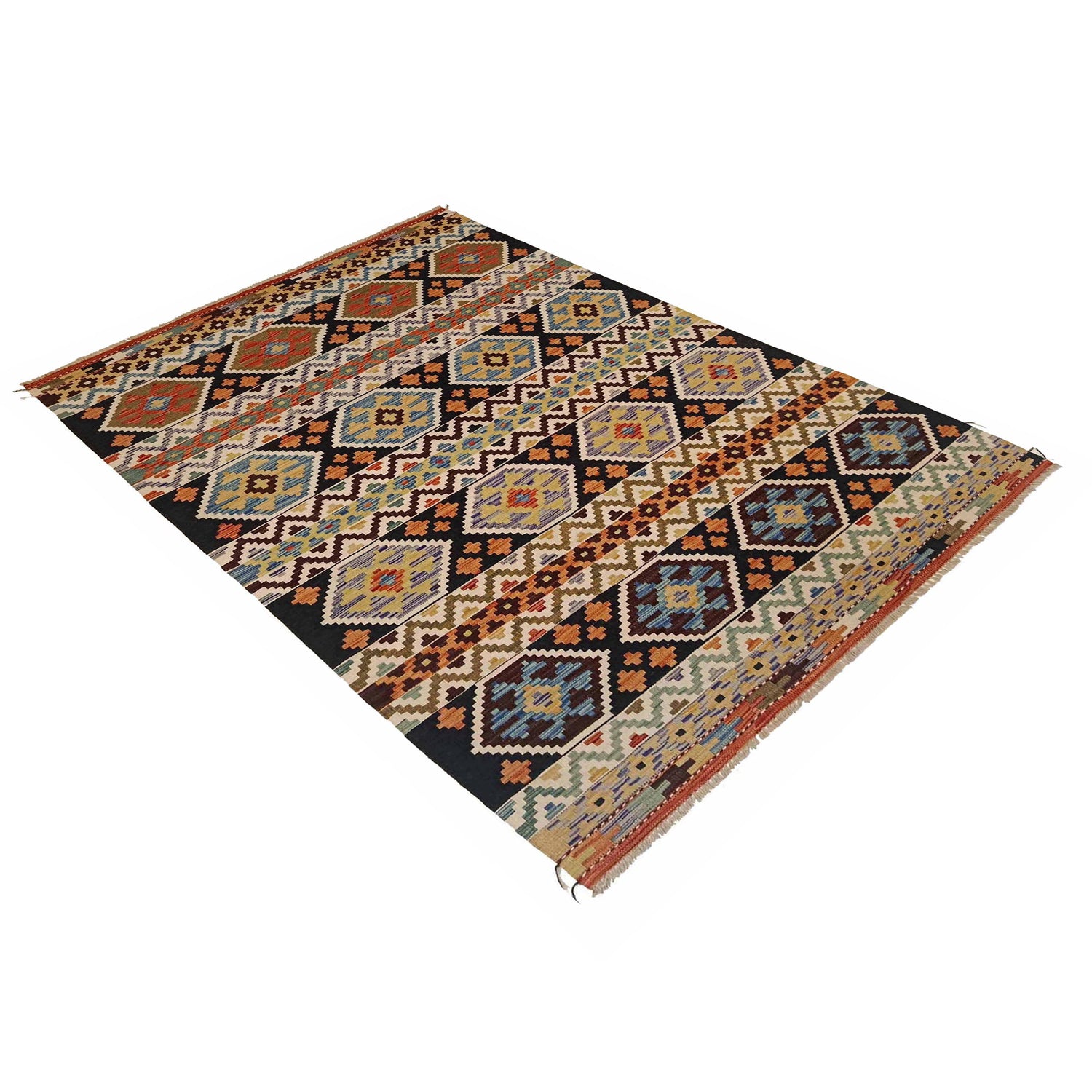 Handmade Afghan Vegetable Kilim 4' 10" x 8' 5" ft / 148 x 256 cm - No. P35335