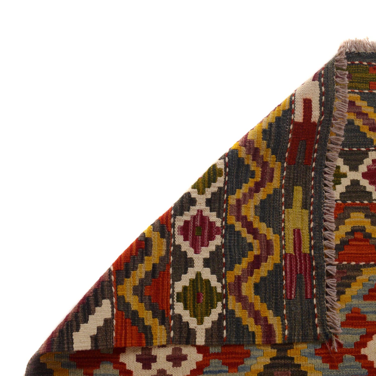 Multi Color ful Flat-Weave Wool Kilim 5' 0" x 6' 4" ft / 152 x 194 cm - No. P35337