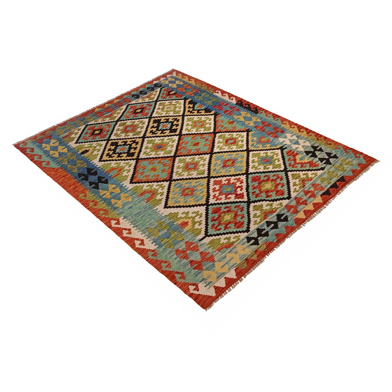 Hand Woven Wool Kelim 5' 1" x 6' 11" ft / 154 x 211 cm - No. P35341