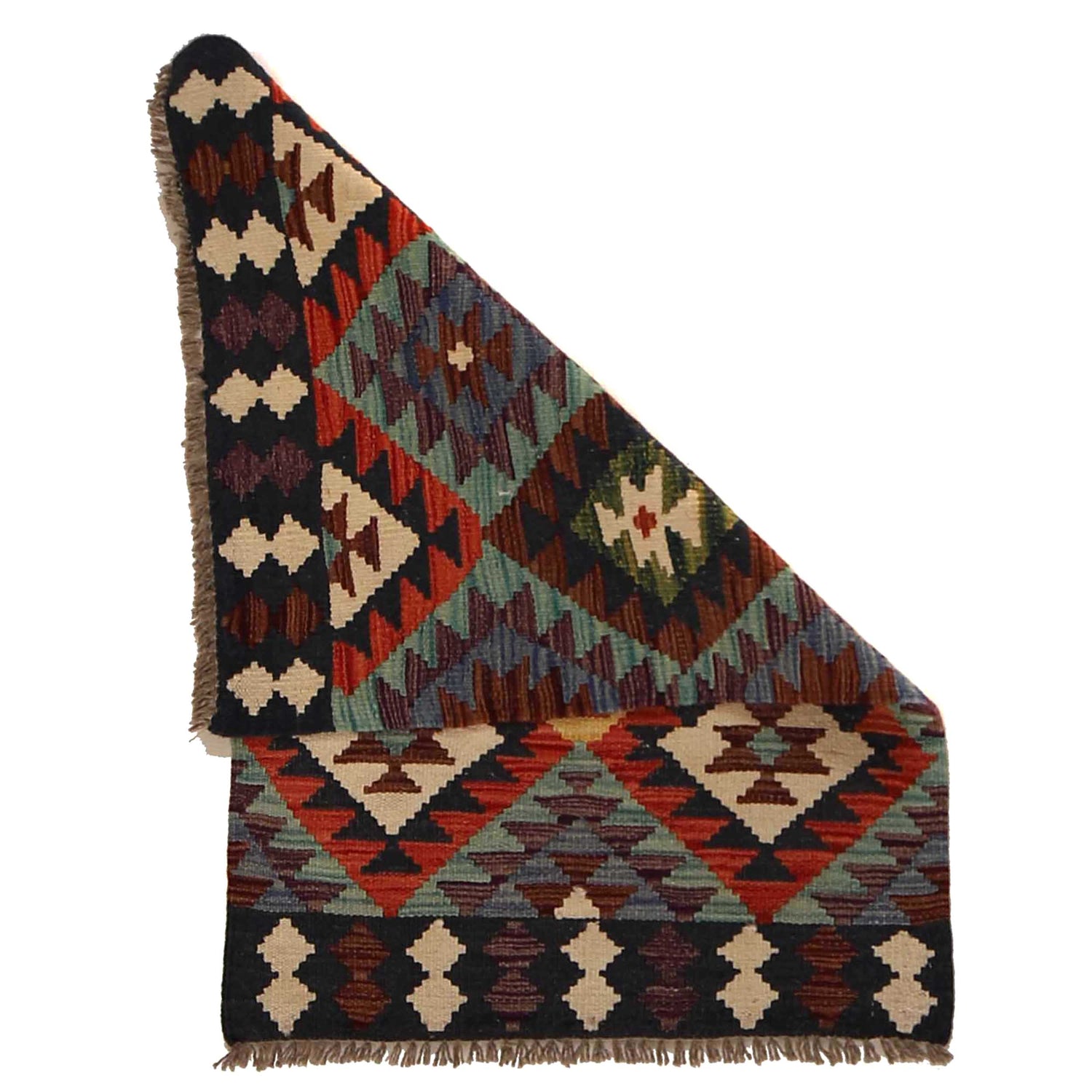 Hand Knotted Afghan Style Kilim 2' 0" x 3' 1" ft / 61 x 93 cm - No. P35354