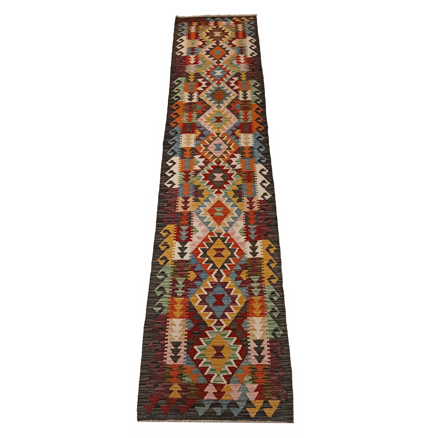 Hand Woven Wool Kelim Runner 1' 10" x 9' 5" ft / 55 x 288 cm - No. P35360