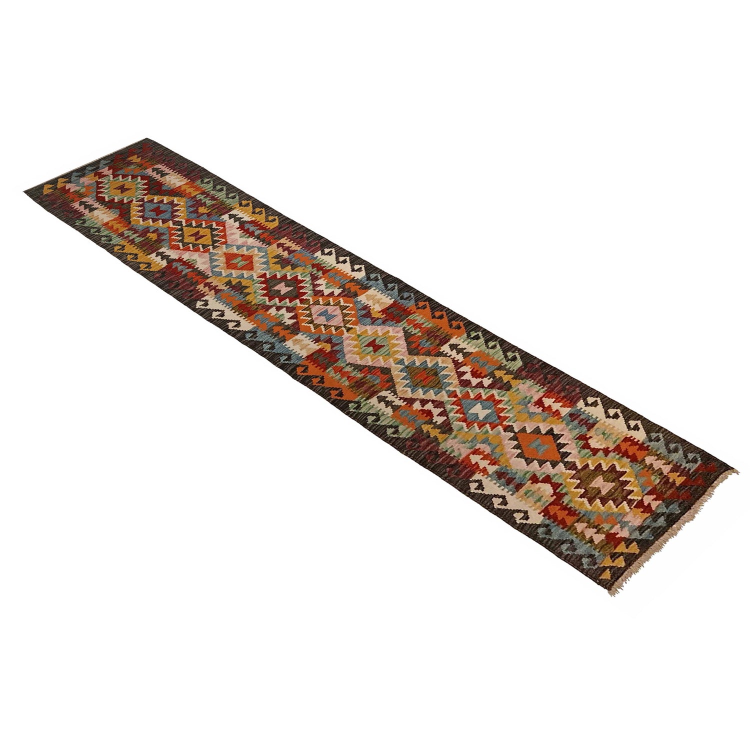 Hand Woven Wool Kelim Runner 1' 10" x 9' 5" ft / 55 x 288 cm - No. P35360