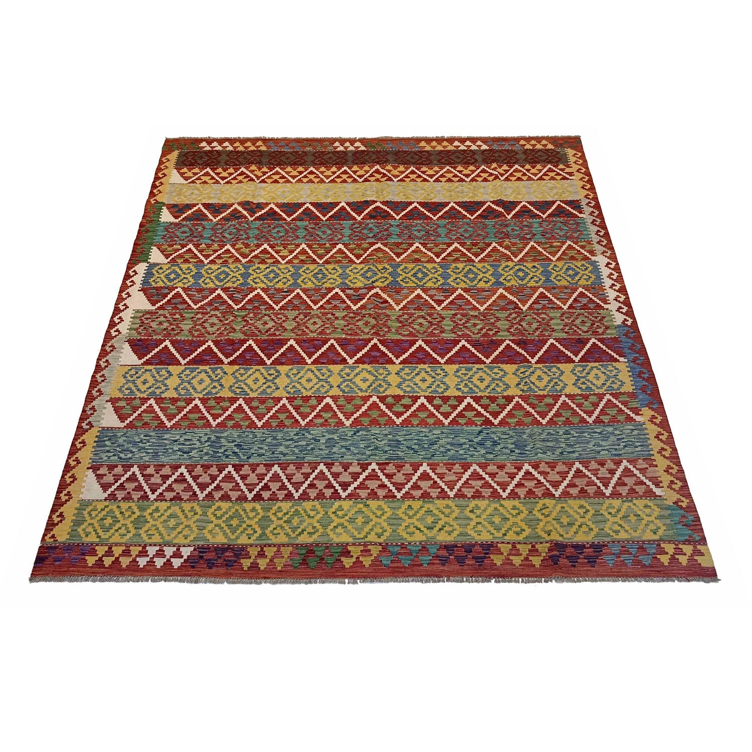 Hand Knotted Afghan Style Kilim 8' 3" x 9' 9" ft / 252 x 297 cm - No. P35382