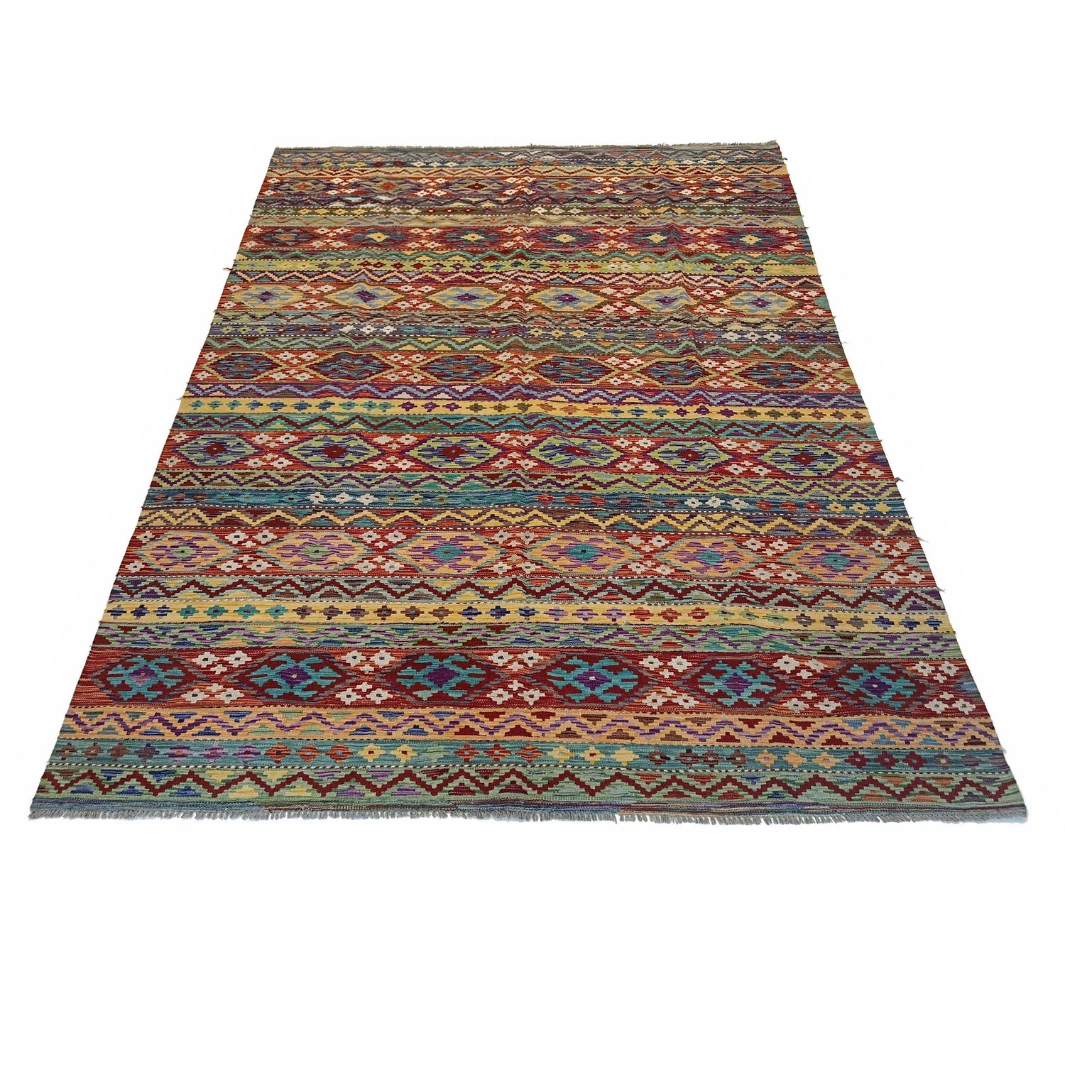 Multi Color ful Flat-Weave Wool Kilim 7' 11" x 11' 3" ft / 242 x 344 cm - No. P35383