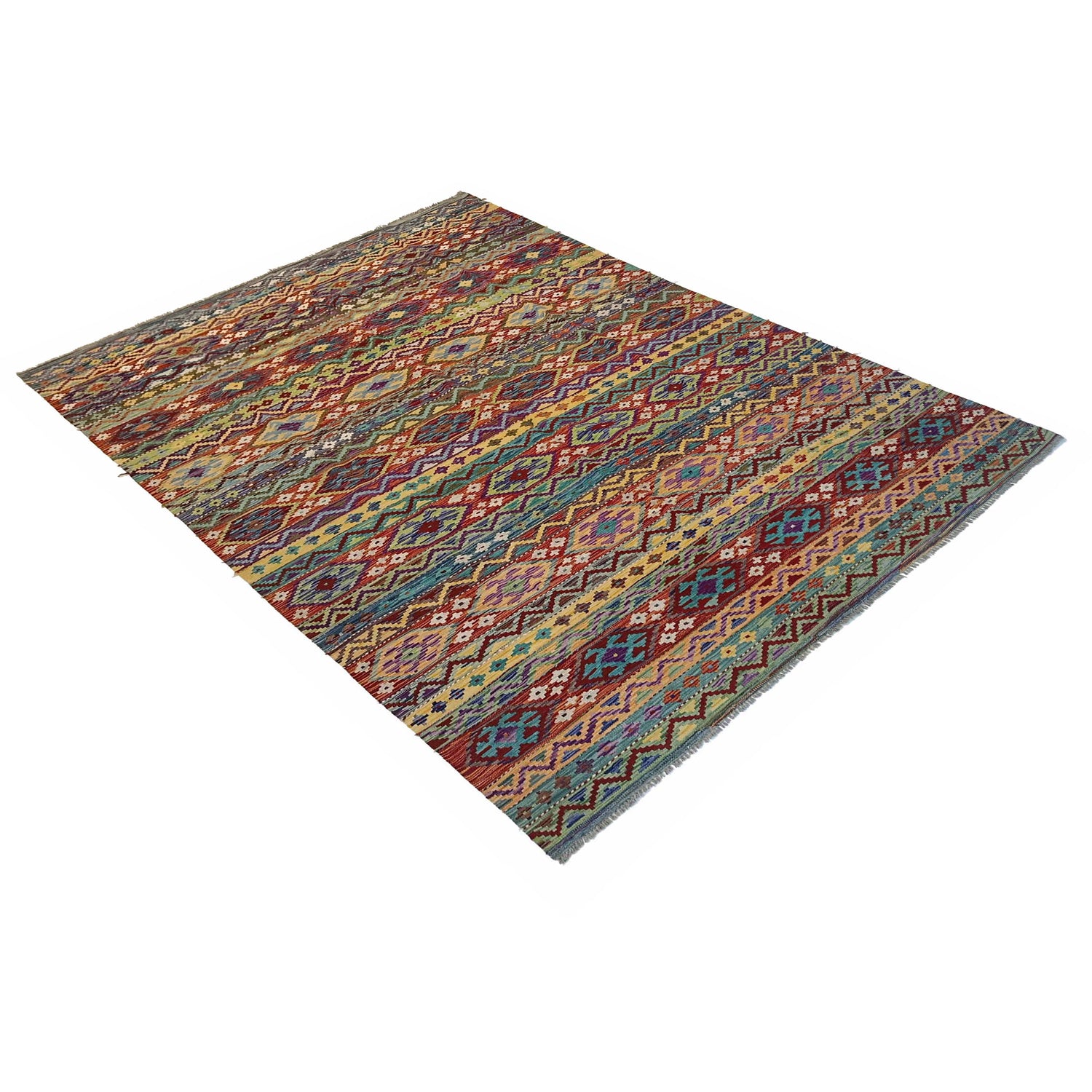 Multi Color ful Flat-Weave Wool Kilim 7' 11" x 11' 3" ft / 242 x 344 cm - No. P35383
