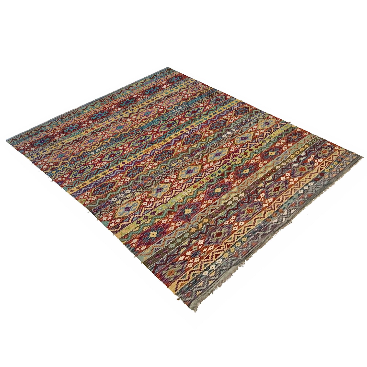 Multi Color ful Flat-Weave Wool Kilim 7' 11" x 11' 3" ft / 242 x 344 cm - No. P35383