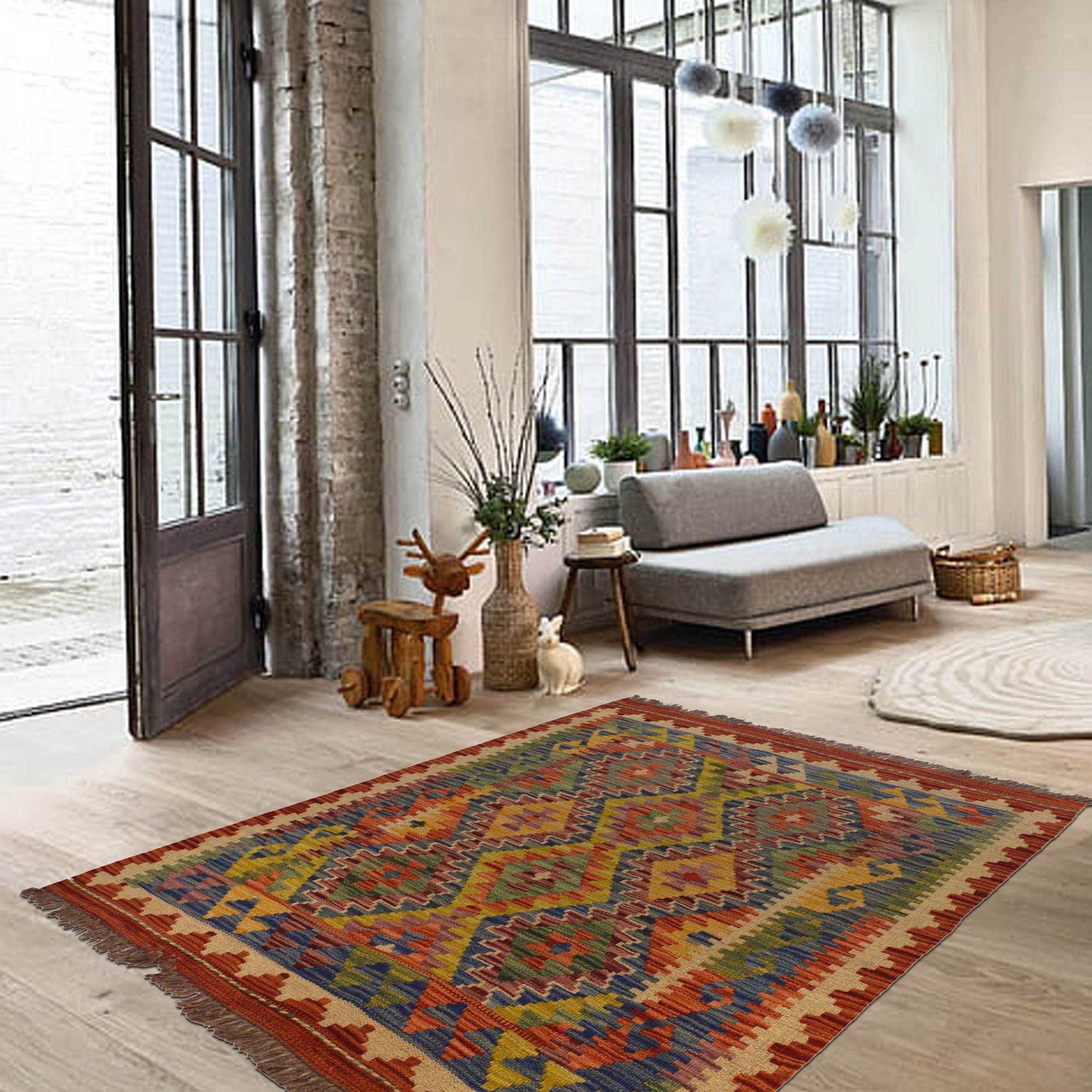 Handmade Vegetable Kilim 2' 10" x 3' 7" ft / 86 x 110 cm - No. P35465