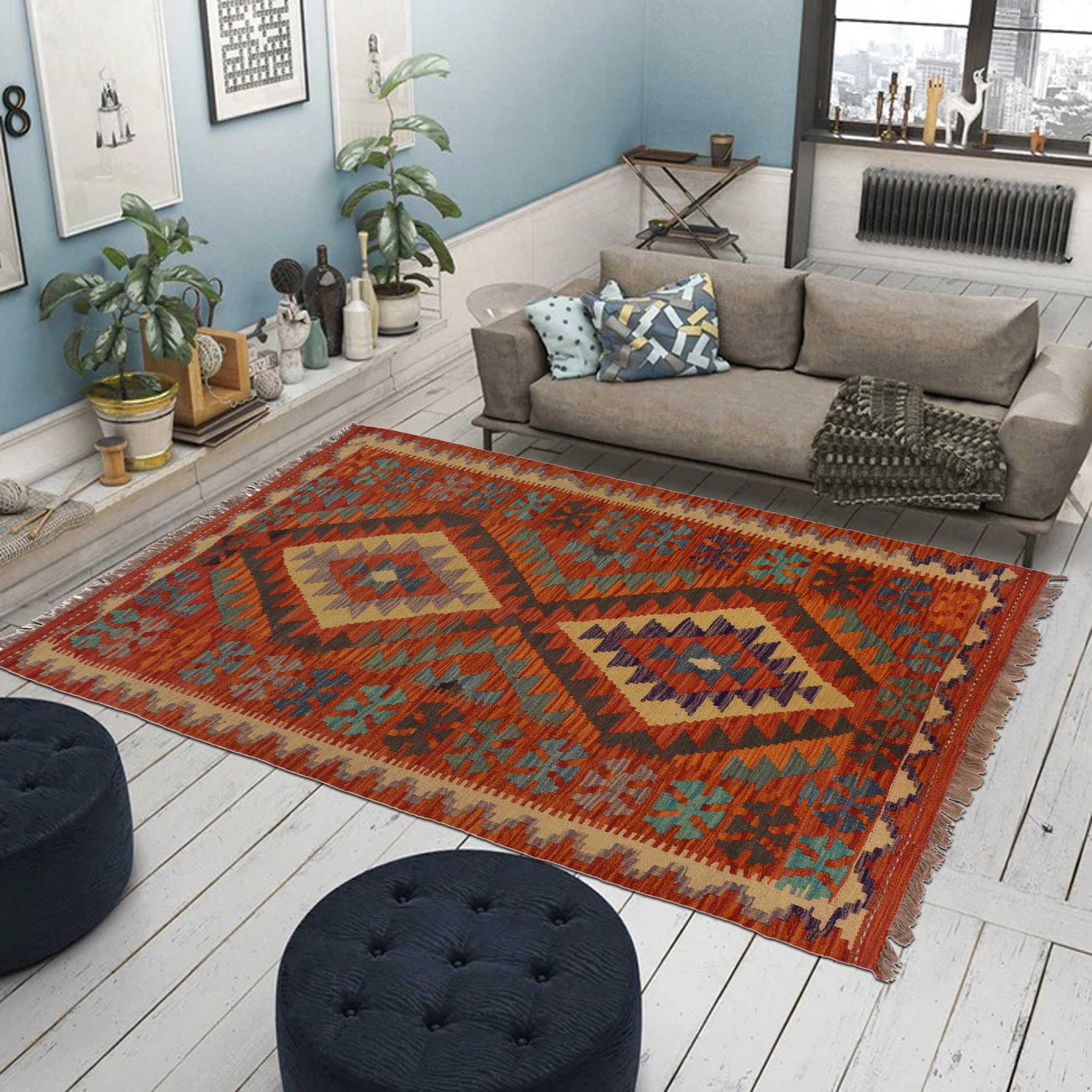 Handmade Vegetable Kelim 2' 10" x 4' 4" ft / 86 x 131 cm - No. P35468