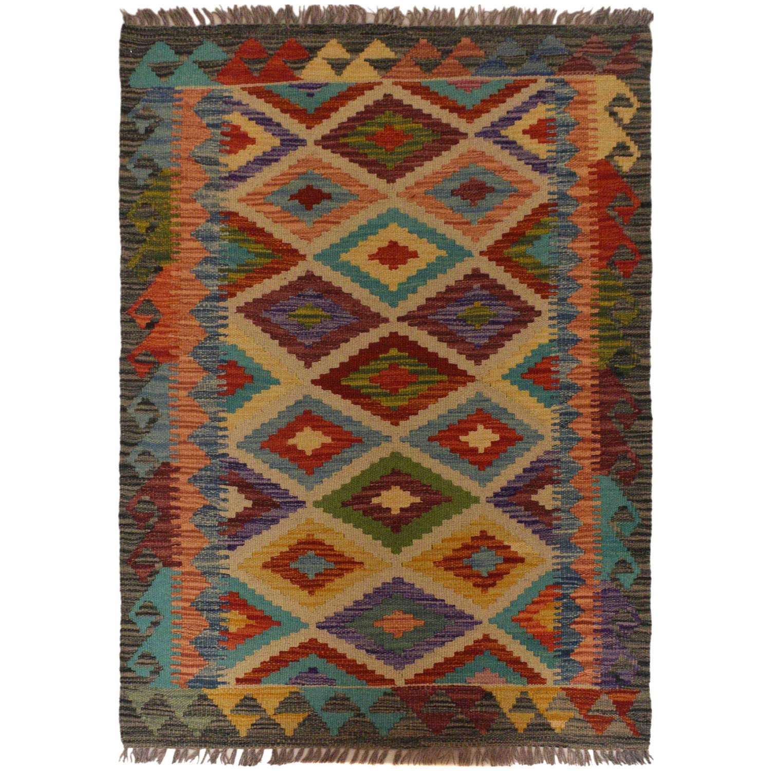 Hand Knotted Afghan Style Kilim 2' 8" x 4' 2" ft / 82 x 126 cm - No. P35473