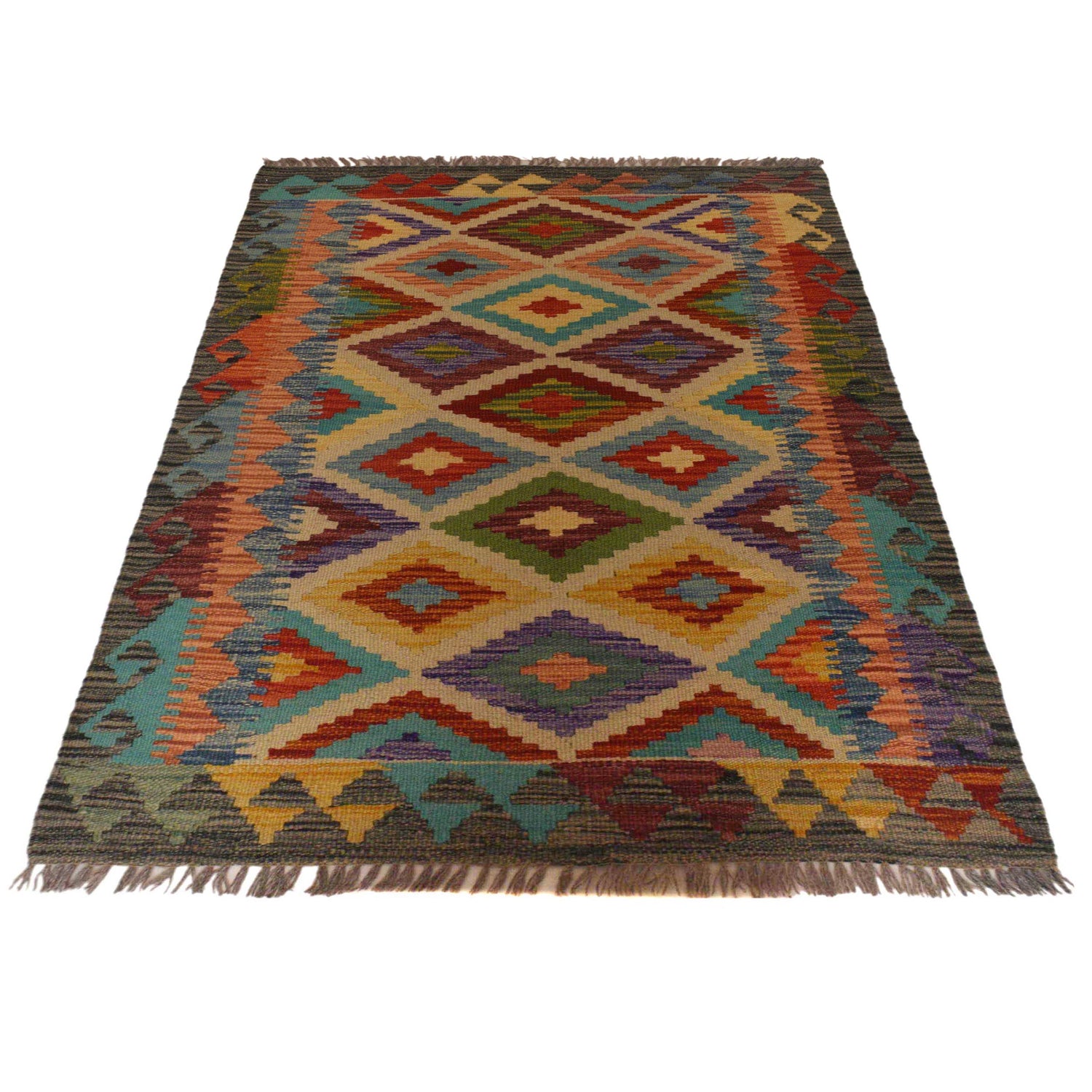Hand Knotted Afghan Style Kilim 2' 8" x 4' 2" ft / 82 x 126 cm - No. P35473