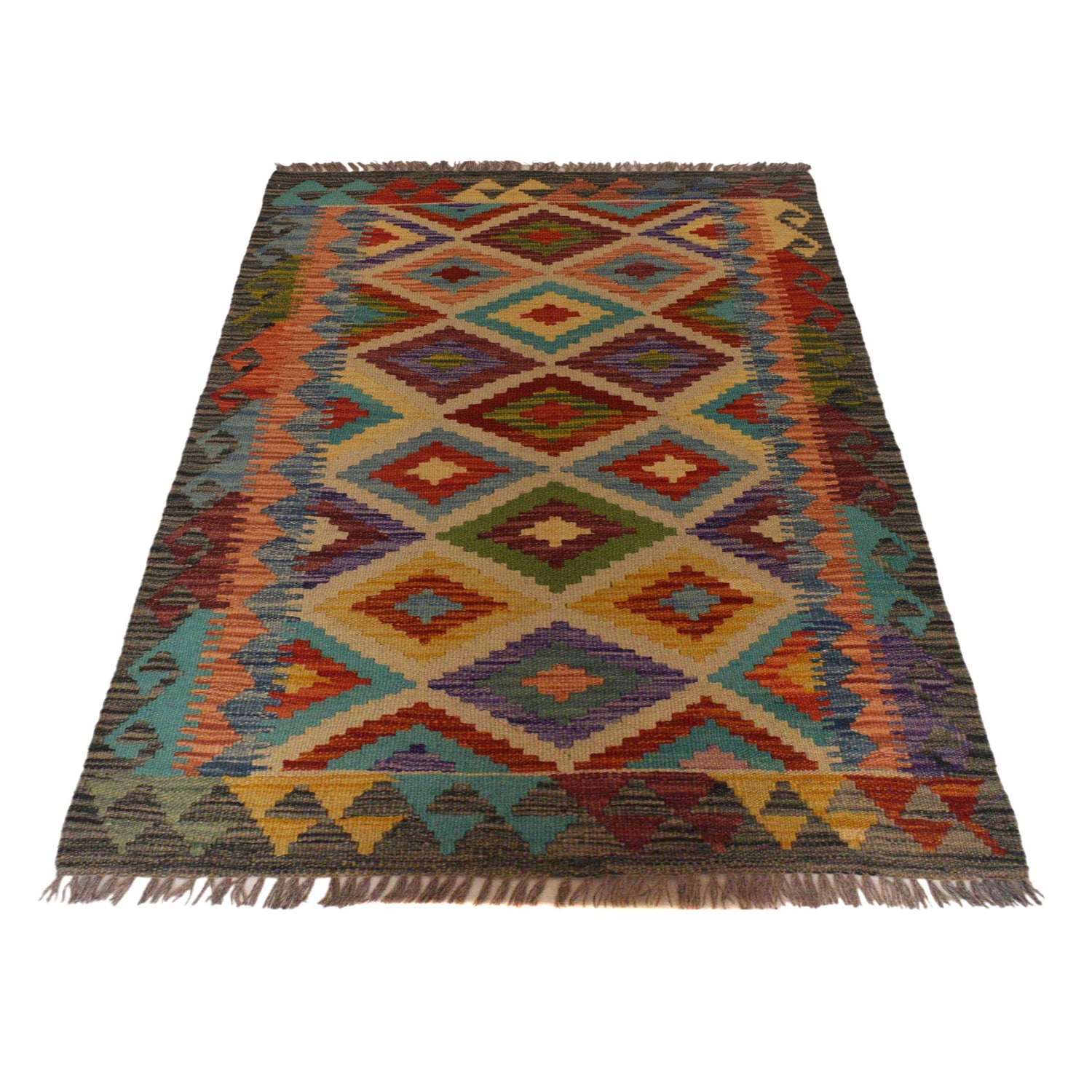 Hand Knotted Afghan Style Kilim 2' 8" x 4' 2" ft / 82 x 126 cm - No. P35473