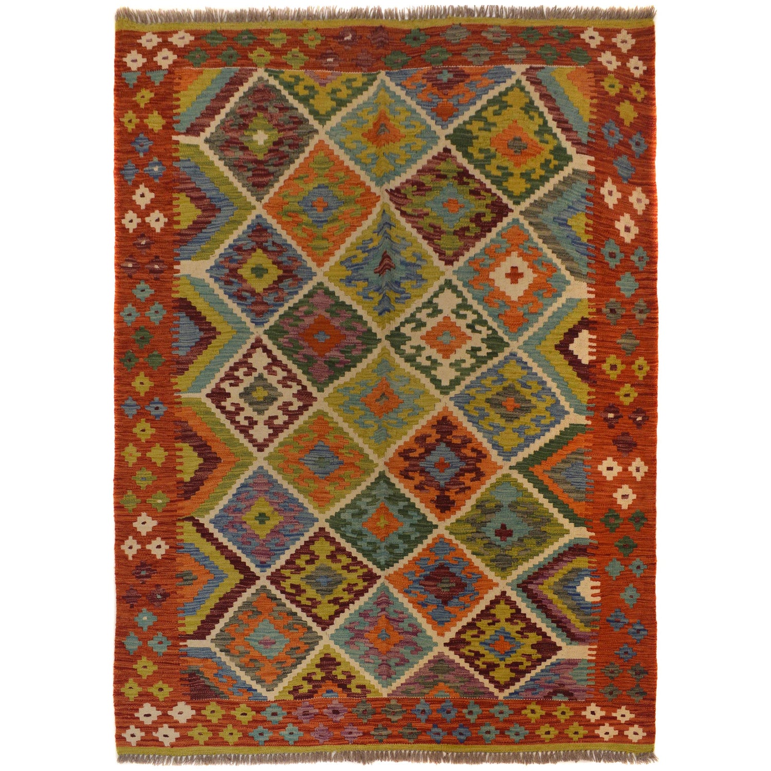 Hand Woven Wool Kelim 5' 1" x 6' 4" ft / 154 x 194 cm - No. P35485