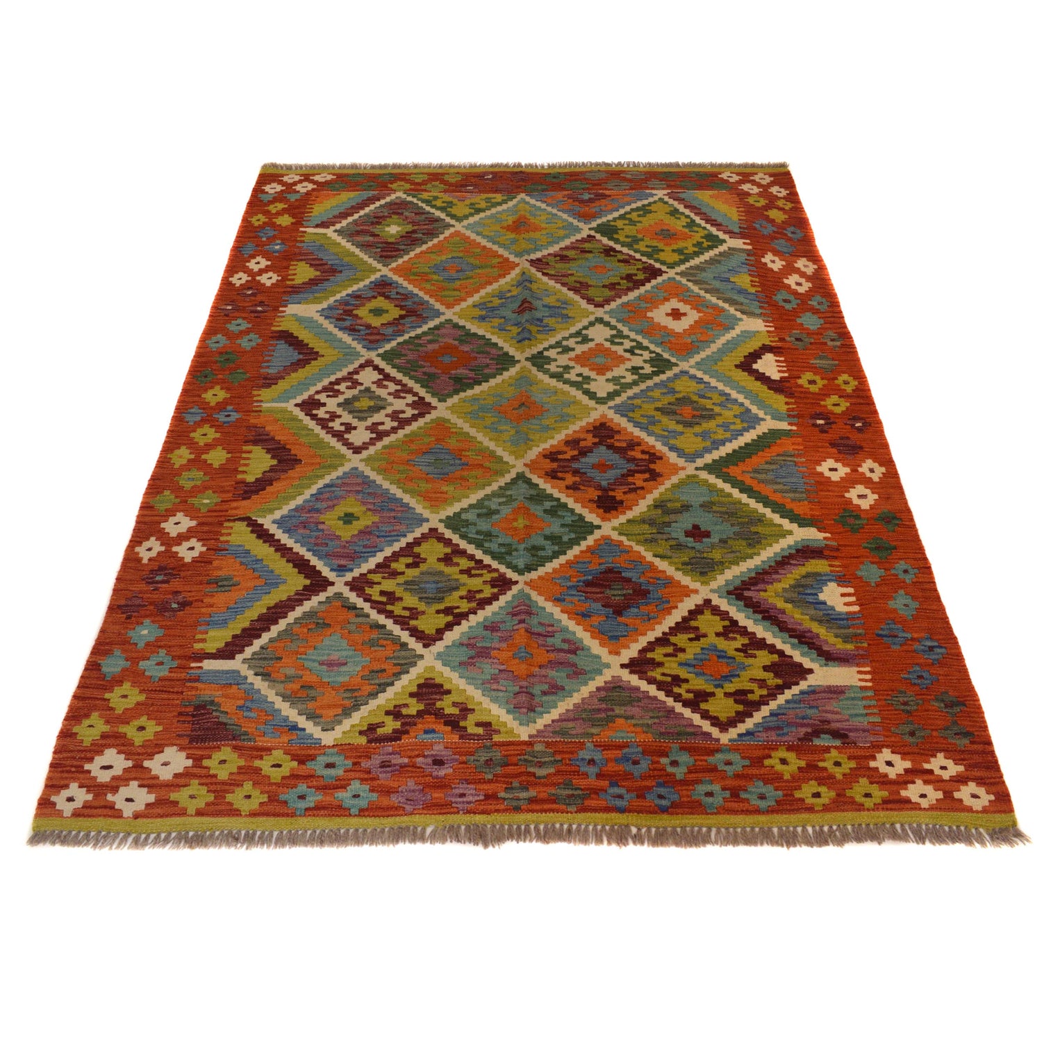 Hand Woven Wool Kelim 5' 1" x 6' 4" ft / 154 x 194 cm - No. P35485