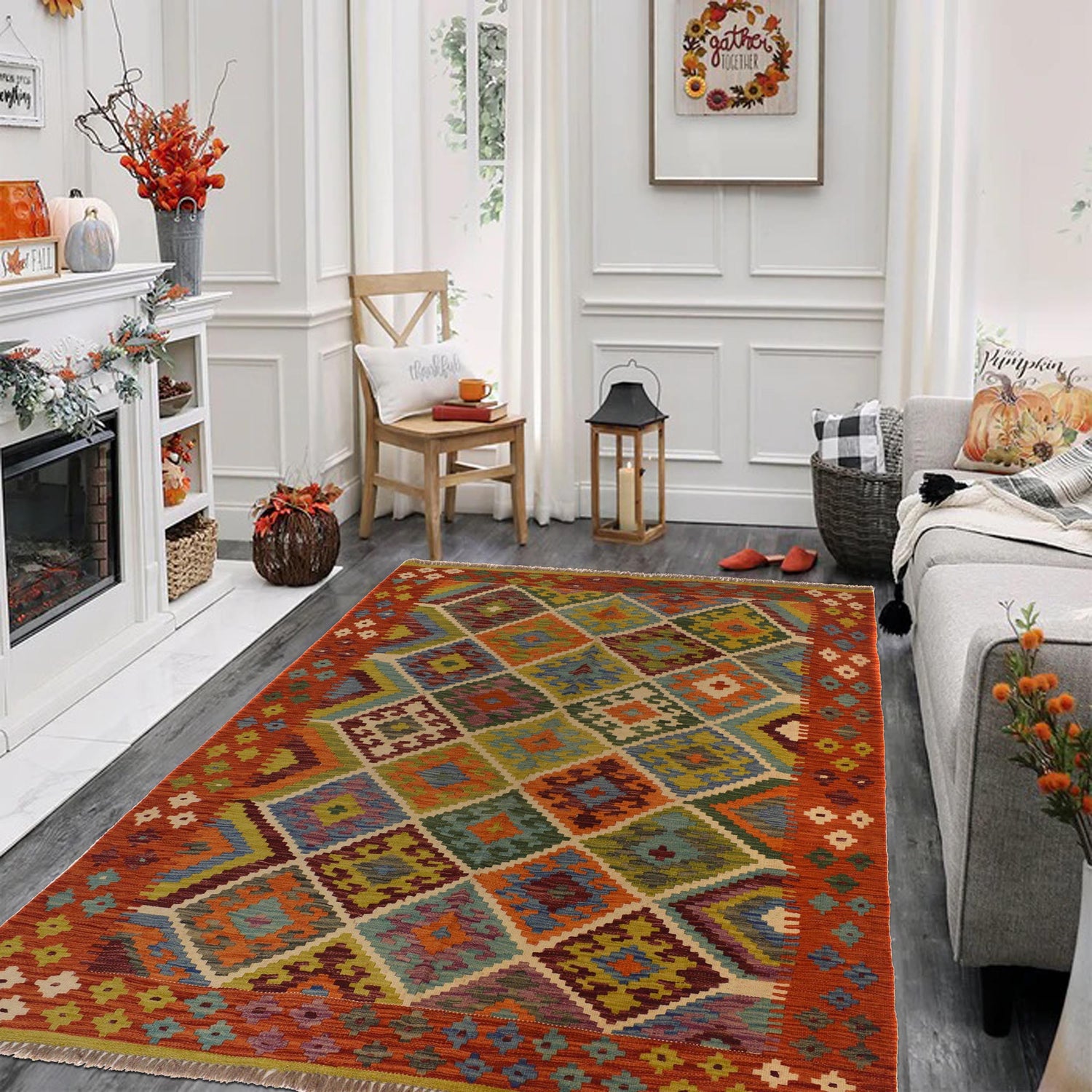 Hand Woven Wool Kelim 5' 1" x 6' 4" ft / 154 x 194 cm - No. P35485