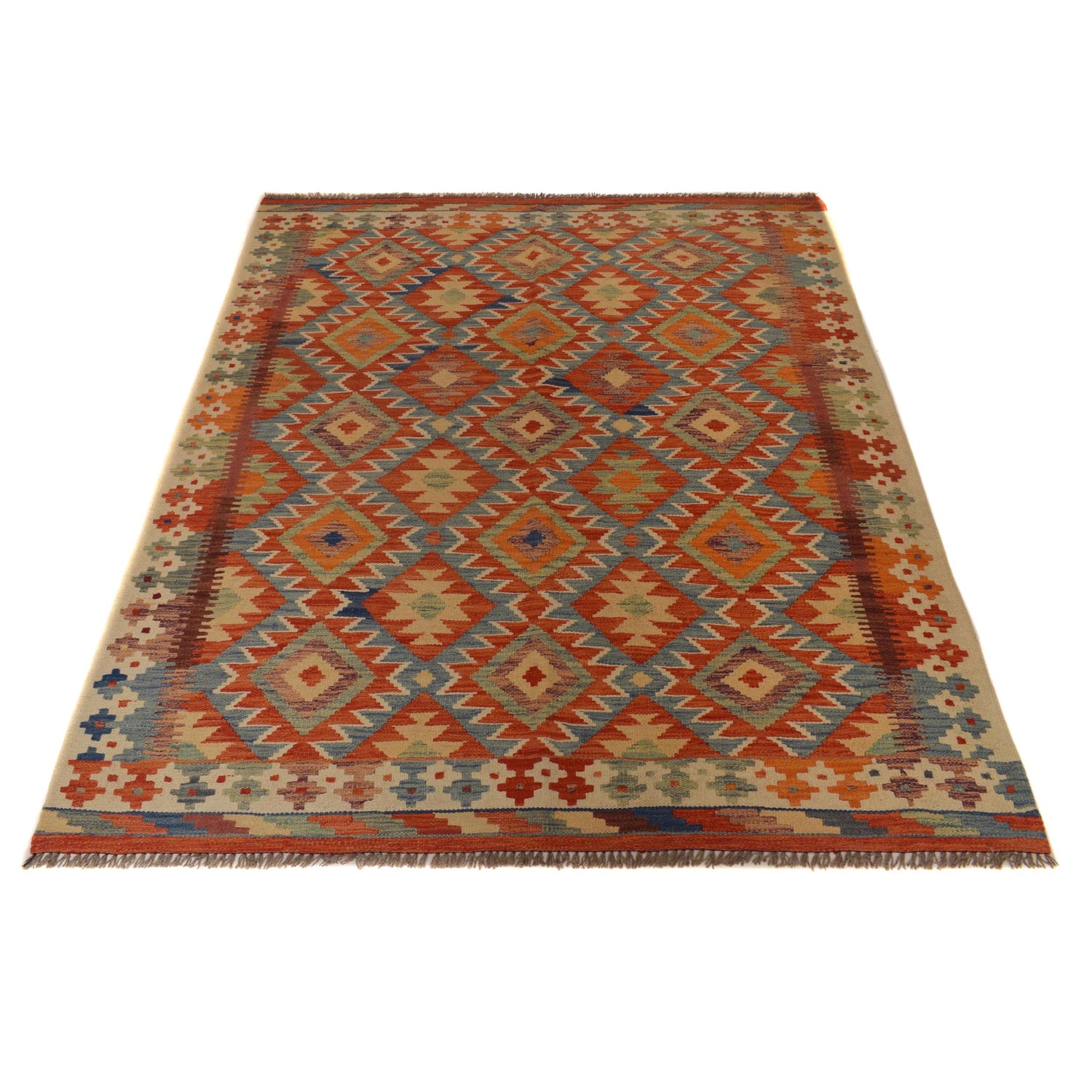 Handmade Turkish Design Wool Kilim 5' 2" x 6' 8" ft / 158 x 202 cm - No. P35486