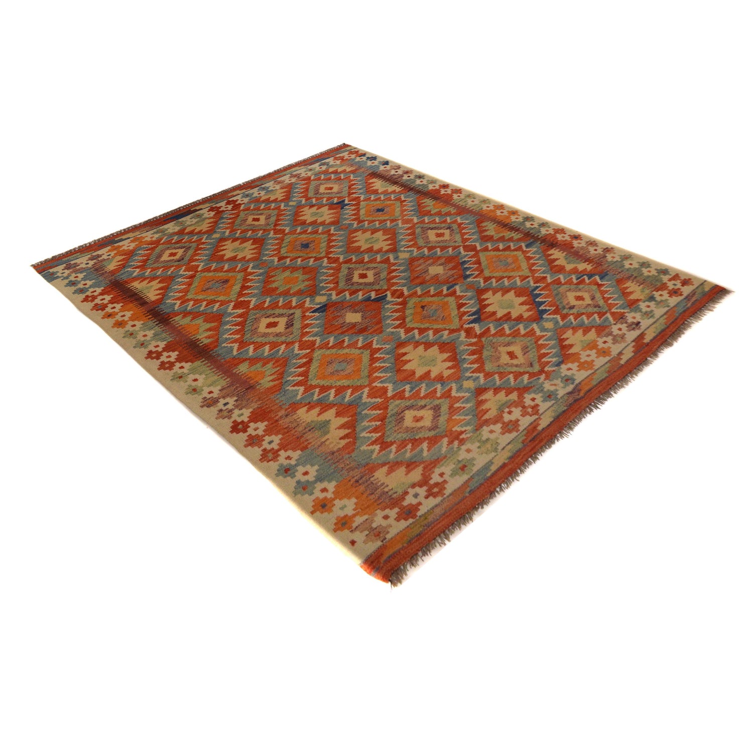 Handmade Turkish Design Wool Kilim 5' 2" x 6' 8" ft / 158 x 202 cm - No. P35486