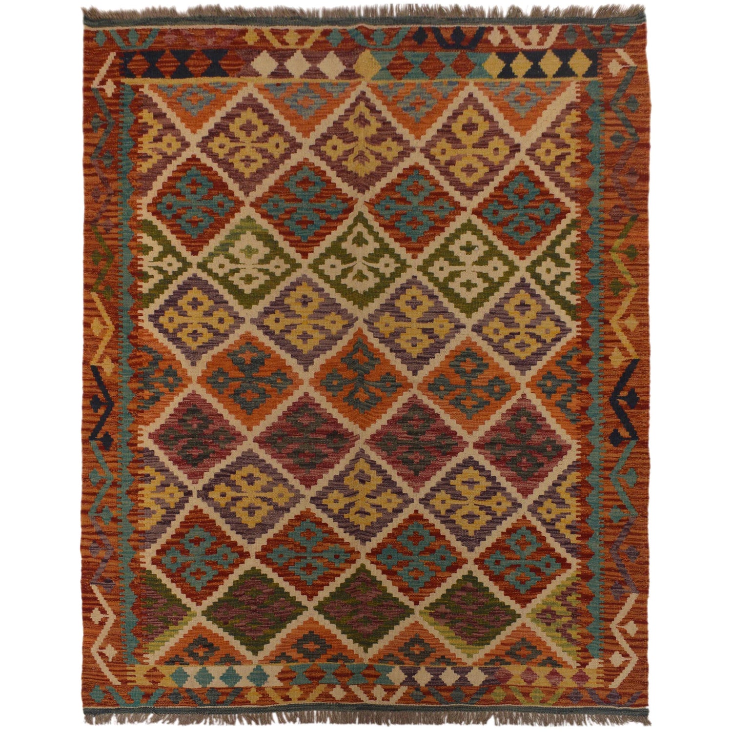 Hand Knotted Flatweave Kilim 4' 11" x 6' 6" ft / 149 x 199 cm - No. P35489