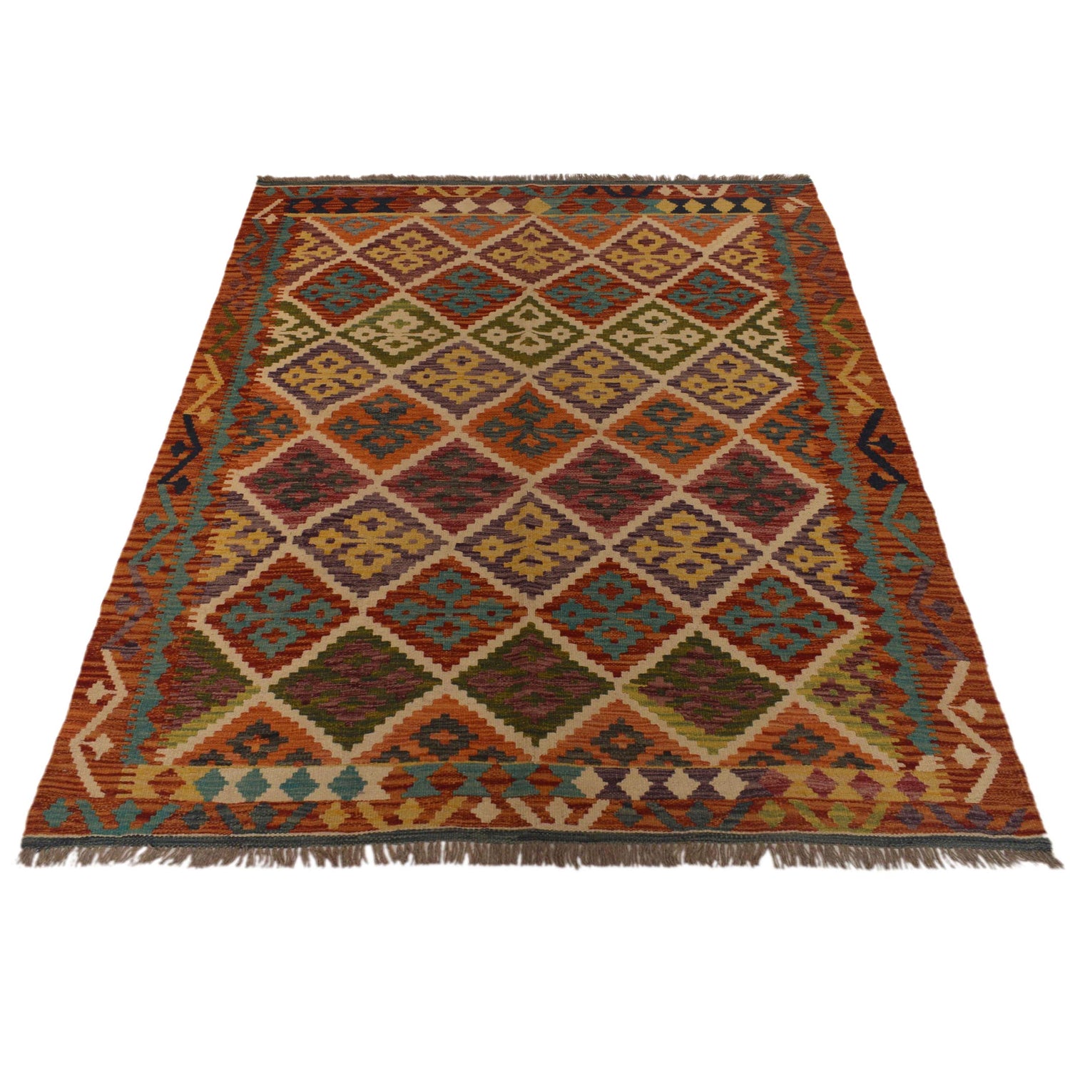 Hand Knotted Flatweave Kilim 4' 11" x 6' 6" ft / 149 x 199 cm - No. P35489