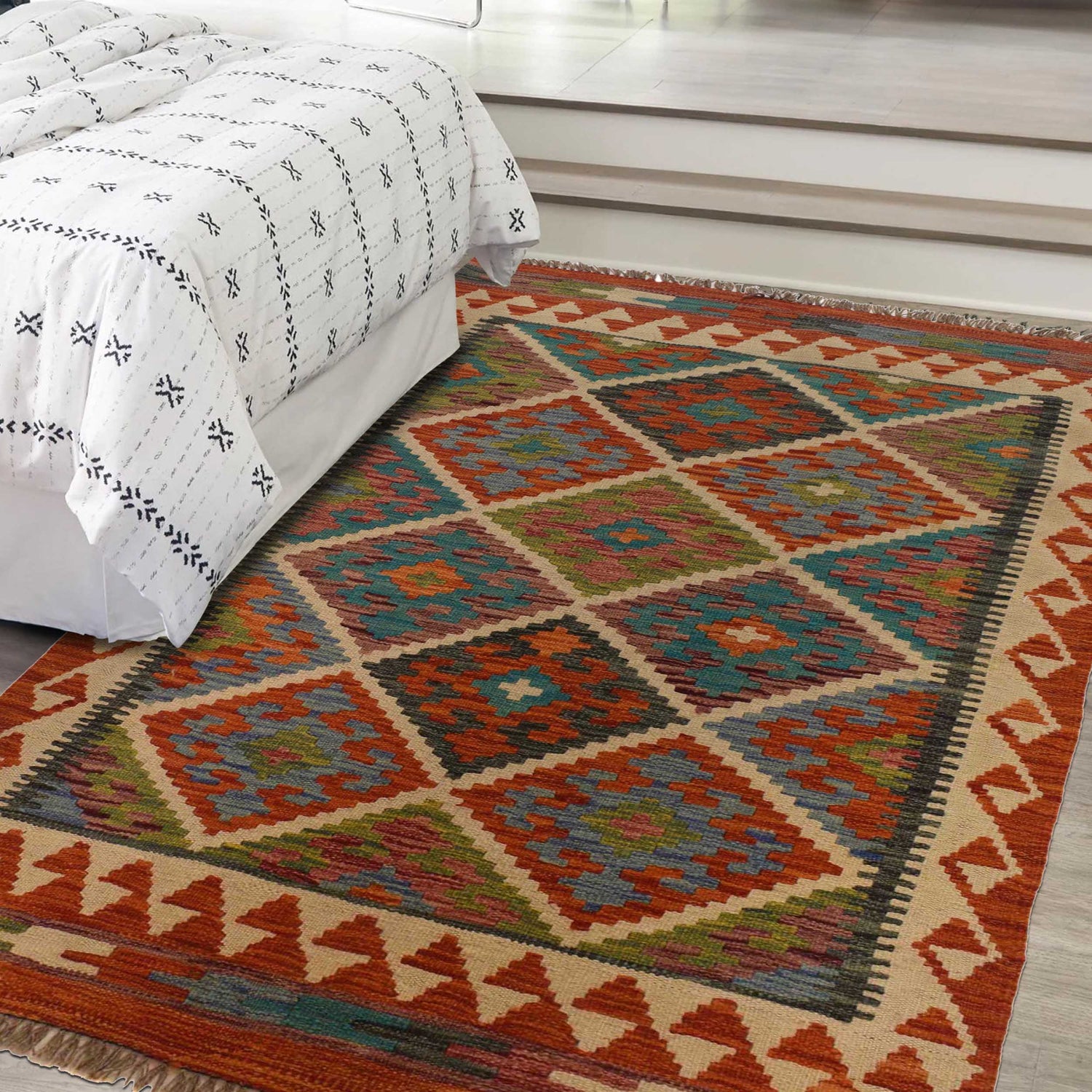 Handmade Vegetable Kilim 3' 2" x 4' 11" ft / 96 x 151 cm - No. P35494